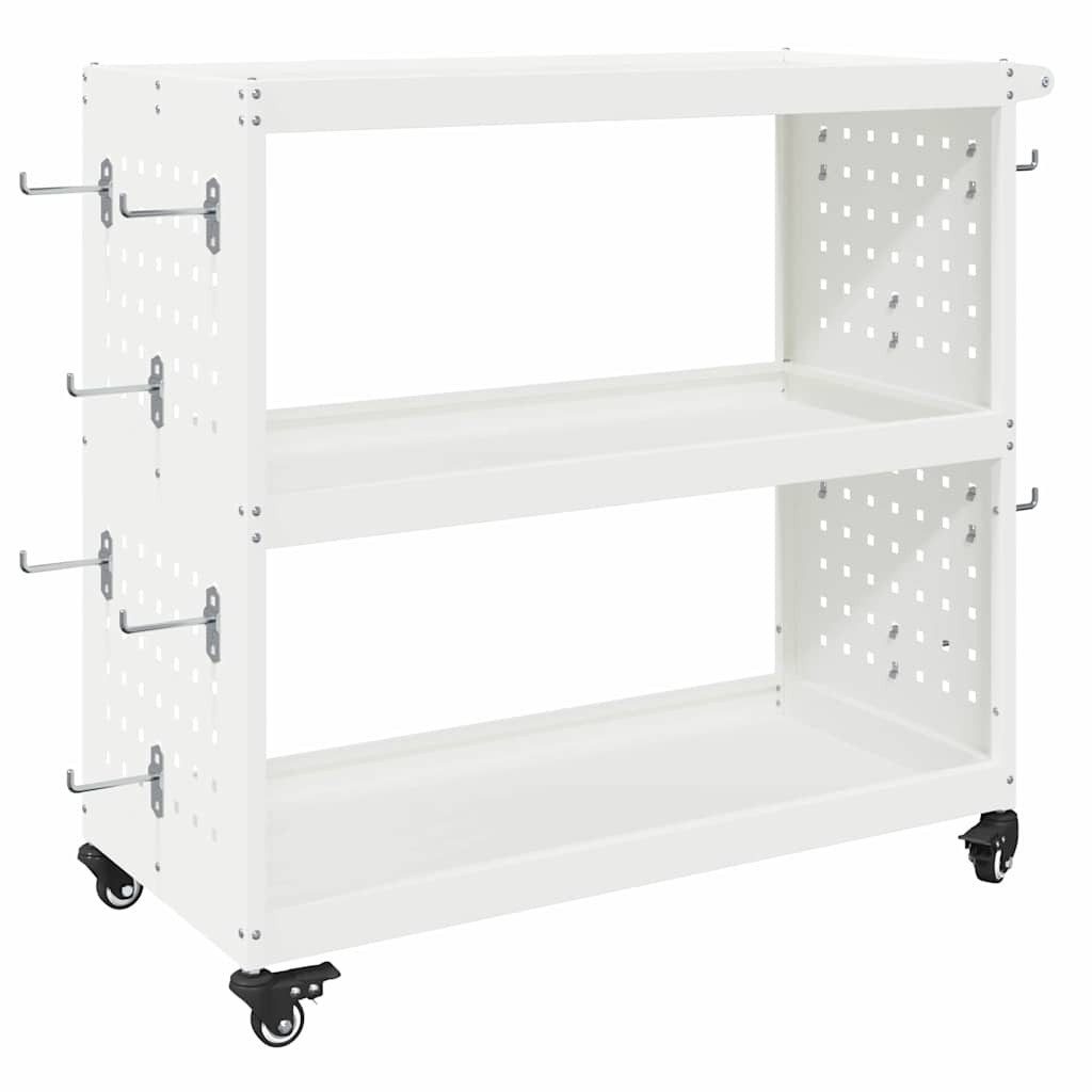 vidaXL Werkzeugbox Werkzeugwagen Mit Rad Weiß 75 x 35 x 73 cm Kaltgewalzter Stahl (1 St)