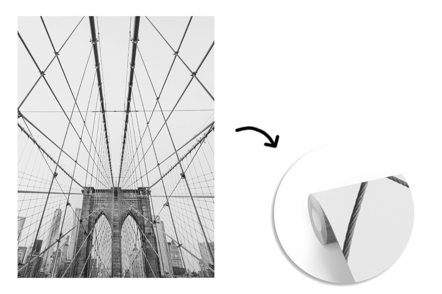 Gebäude, Architektur Bridge Brücke Wandtapete (4 Montagefertig bedruckt, Vinyl - Matt, Fototapete Tapete Brooklyn MuchoWow - für - Wohnzimmer, St),