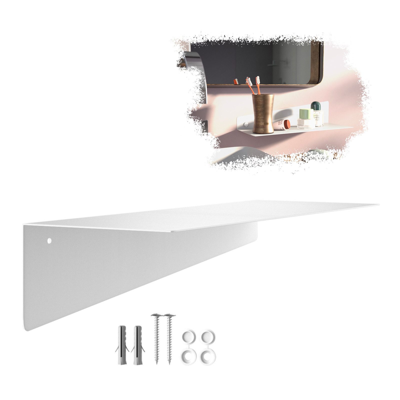 SO-TECH® Wandregal Schweberegal HOVER-VII 35 x 13 x 8 cm inkl. Befestigungsset, 1-tlg., Wandmontage, für Bad Küche oder Wohnzimmer, Weiß