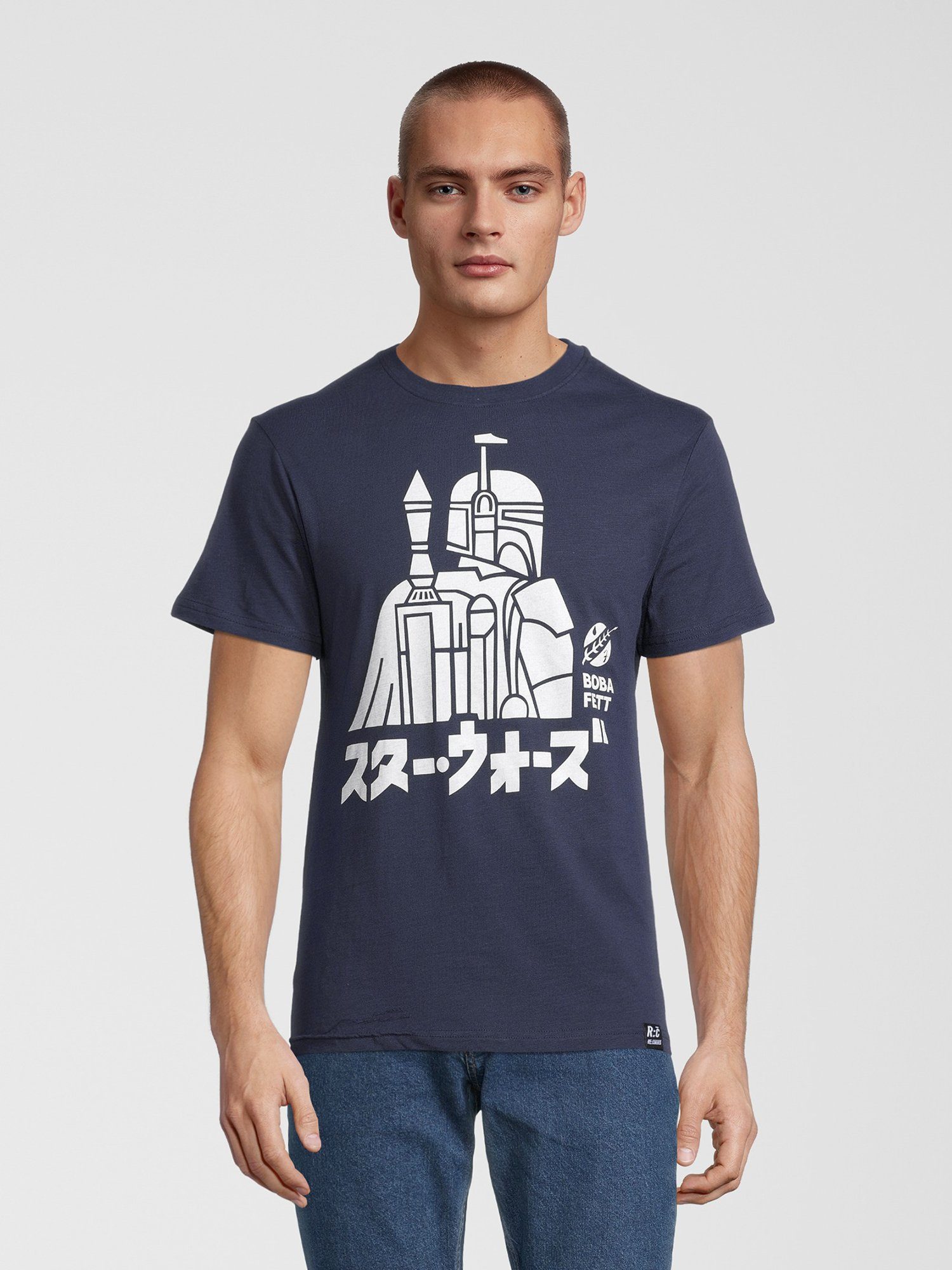 Recovered T-Shirt Star Wars Boba Fett Japanese GOTS zertifizierte Bio-Baumwolle Navy - marine