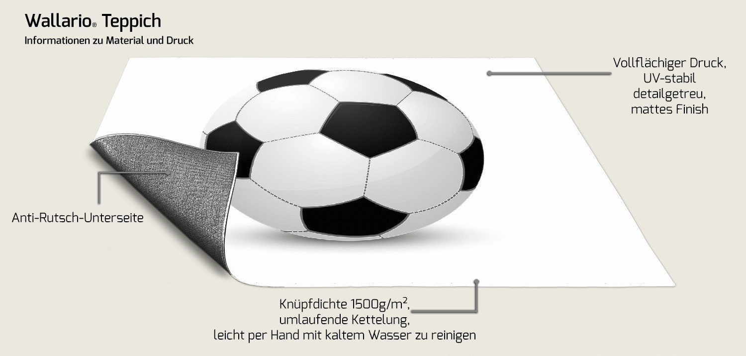 Wallario Teppich Fußball klassisch vor weißem Hintergrund, rechteckig, rutschfest