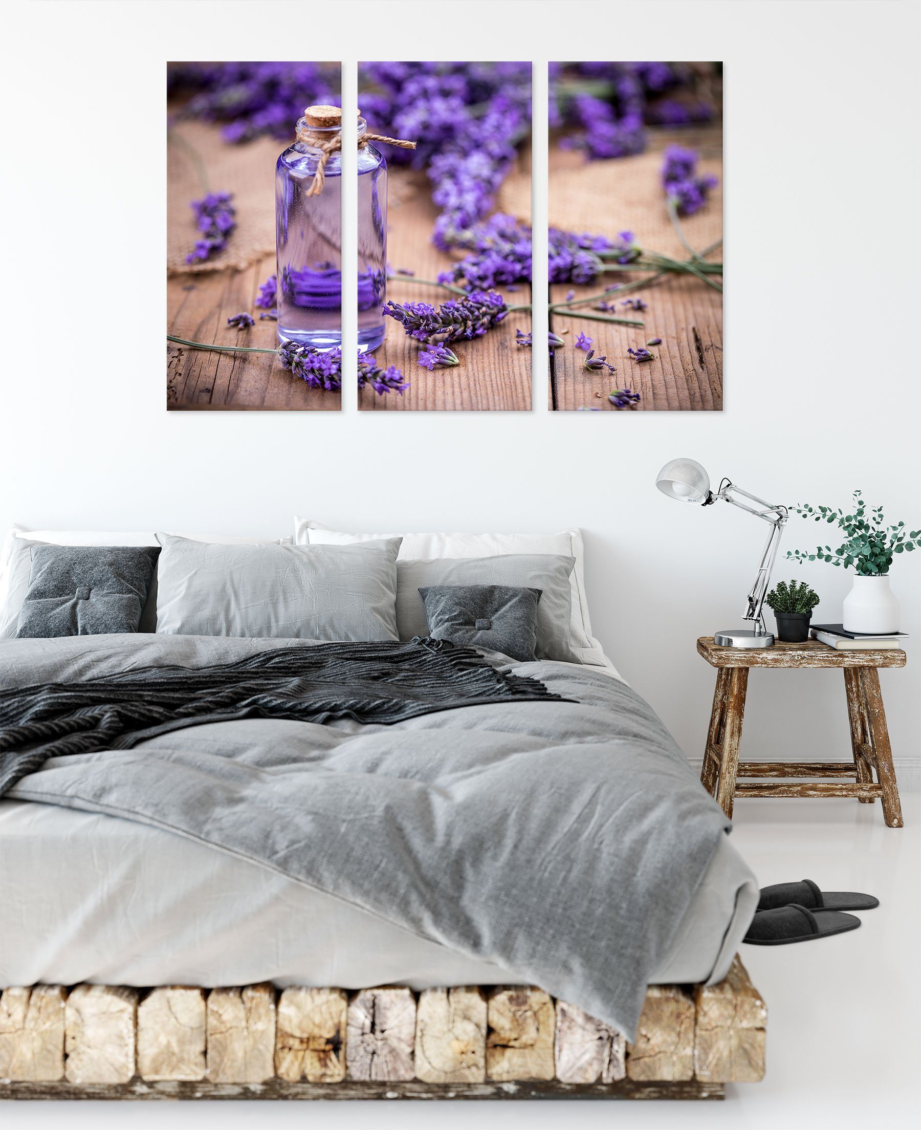 Pixxprint Leinwandbild Frische Lavendelblüten, Frische Leinwandbild bespannt, Lavendelblüten fertig 3Teiler (120x80cm) inkl. (1 Zackenaufhänger St)