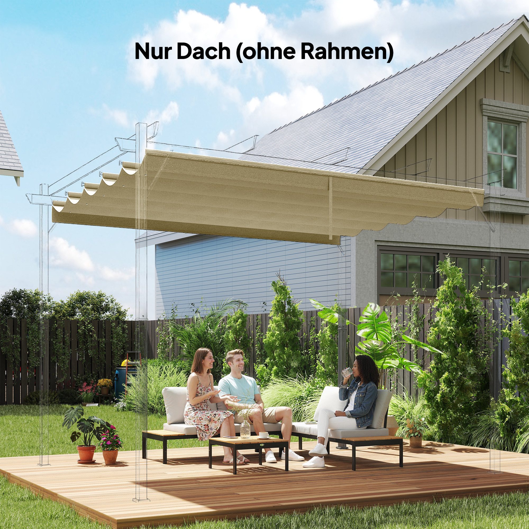 Outsunny Pavillon-Ersatzdach für 3 x 3 m Pergola, mit Regenabflusslöchern, 180 g/m², 250 x 255 cm (Ersatzdach für Pergola, Pergola-Schattenabdeckung), für Garten, Terrasse, Beige
