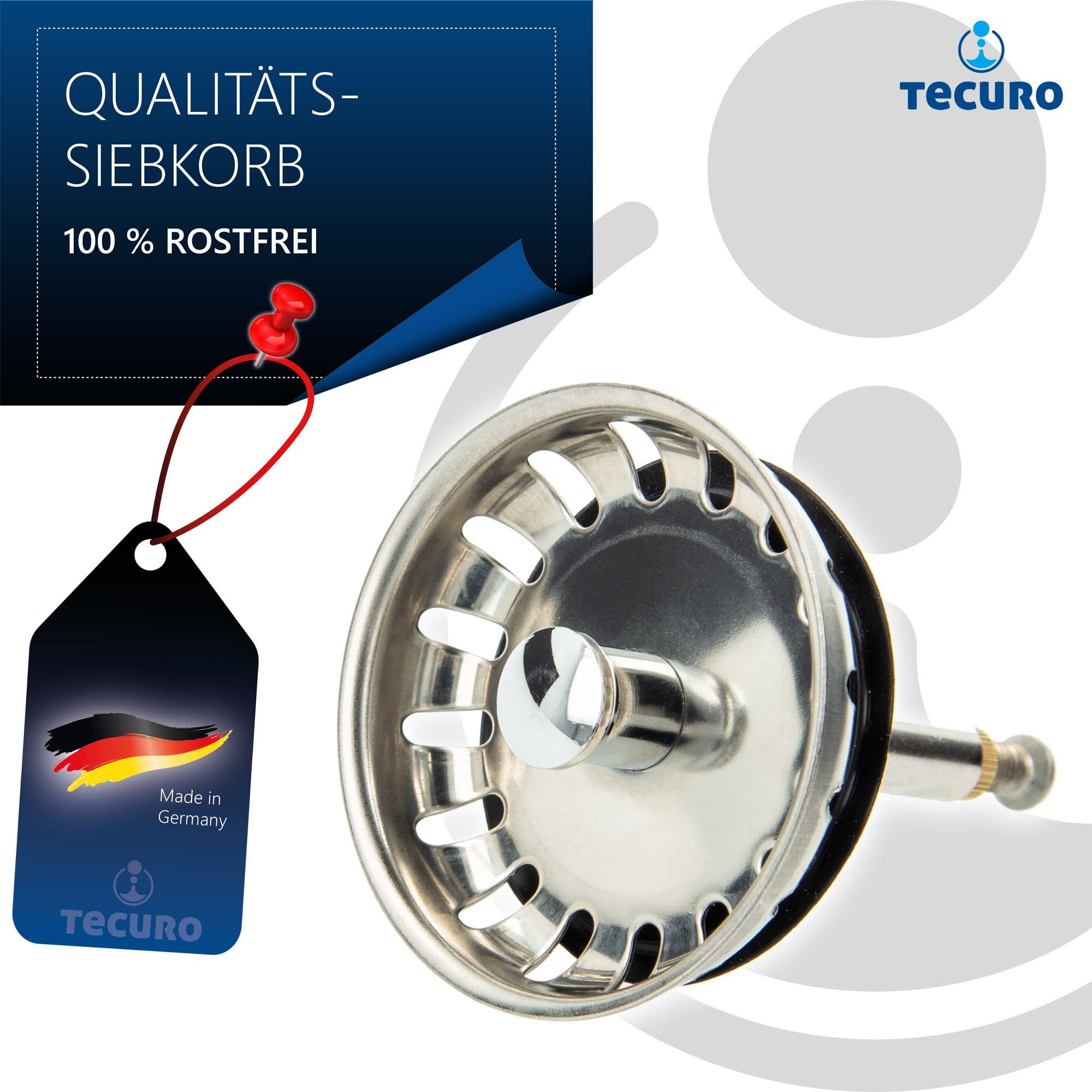 tecuro Siphon Siebkorb Ø 54 mm mit Metall-Führungsstange 8 mm und Höhenverstellung