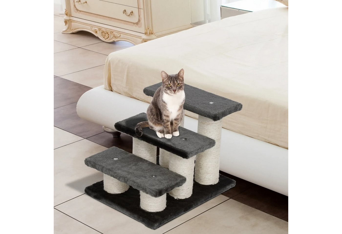 Thumbnail - autolock Haustiertreppe Tiertreppe Katzentreppe 3 Stufen Hundetreppe Treppe für Katze/Hunde, Katzentreppe Plüsch 45x35x3...