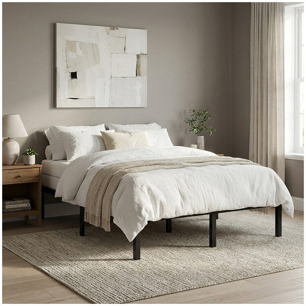 PFCTART Bettgestell Metallbett Bettgestell 140x200 cm mit Lattenrost, Schwarz 30 cm (Set, 1-tlg., 30 cm Höhe, 26 cm Bodenfreiheit, für Schlaf & Gästezimmer, Bettgestell), Schutzkappen, geräuscharm, 8 Matratzenstopper, für Einzelbett