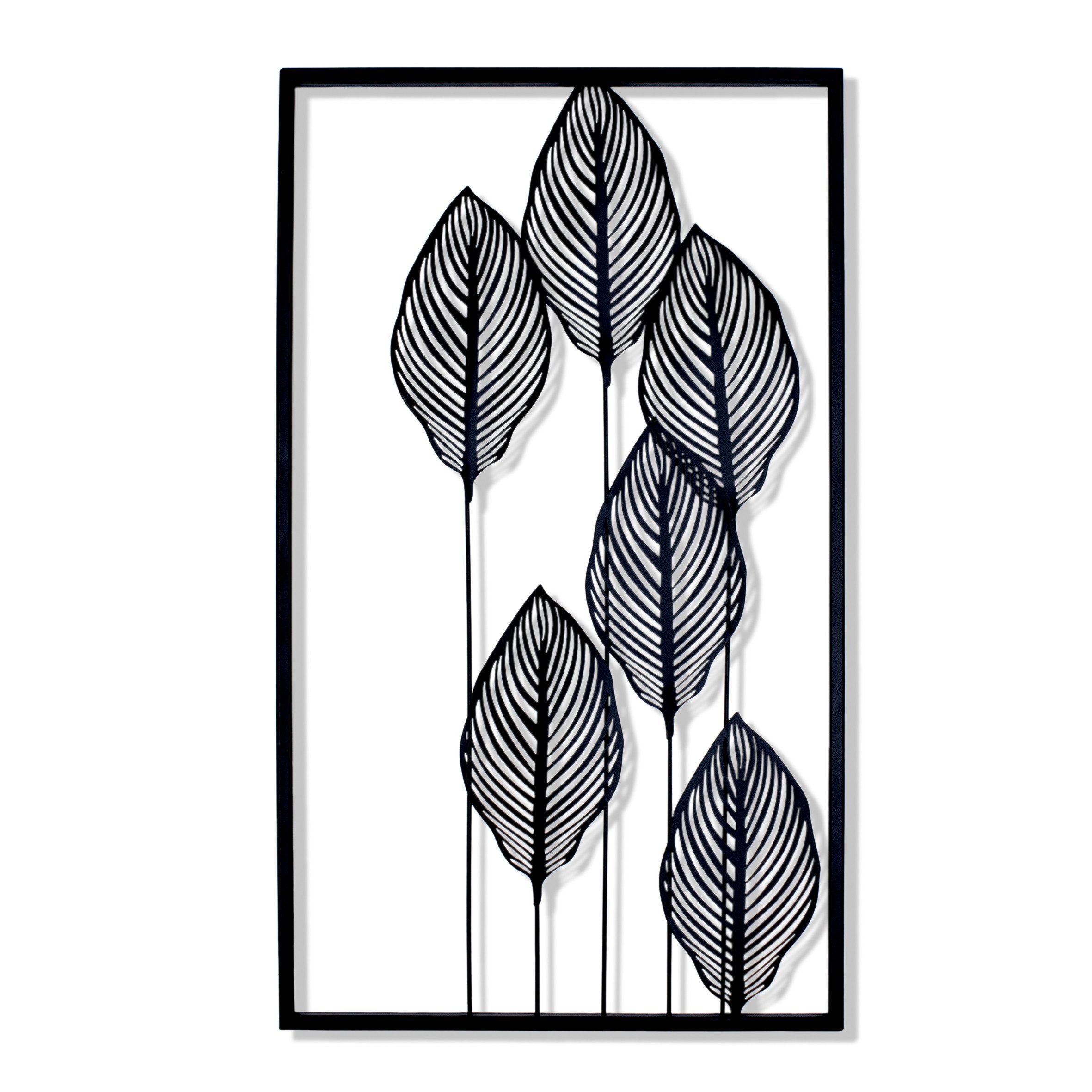 Spetebo Wandbild Metall Wandbild BLÄTTER in schwarz - 60 x 35 cm, Blätter ( günstig online kaufen