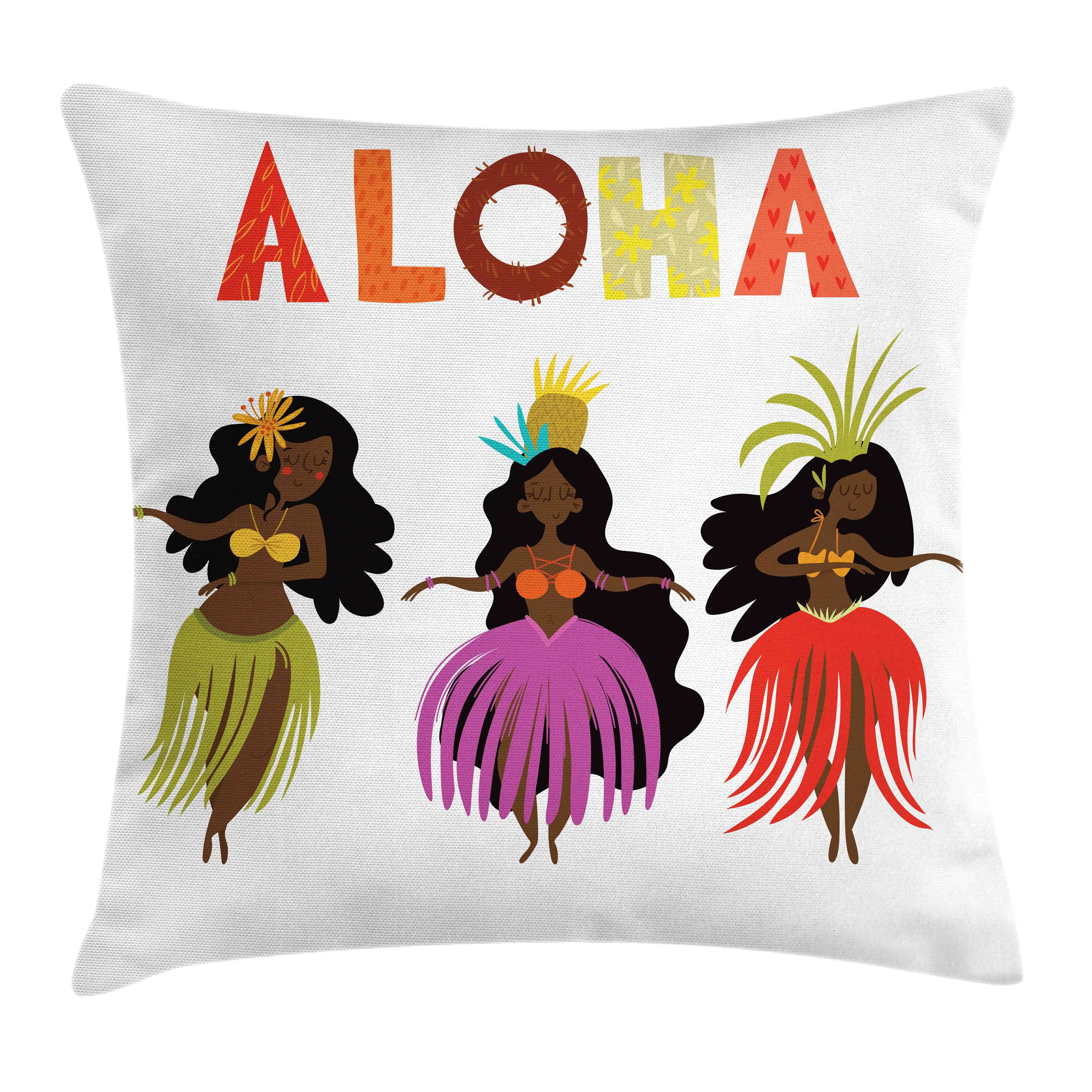Kissenbezüge Waschbar mit Reißverschluss Kissenhülle mit Farbfesten Klaren Farben Beidseitiger Druck, Abakuhaus (1 Stück), Aloha Exotische Hula Mädchen Tanzen