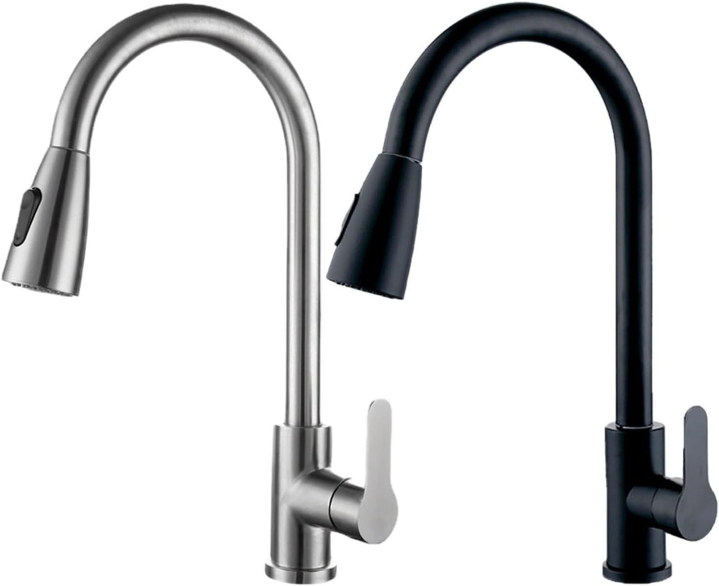 Faizee Home Küchenarmatur Wave Schwarz & Chrom – Armatur mit Ausziehbrause, 360° Drehbereich