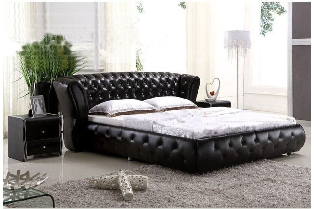 JVmoebel Polsterbett Chesterfield Lederbett in Schwarz mit elegantem Design, Made in Europa