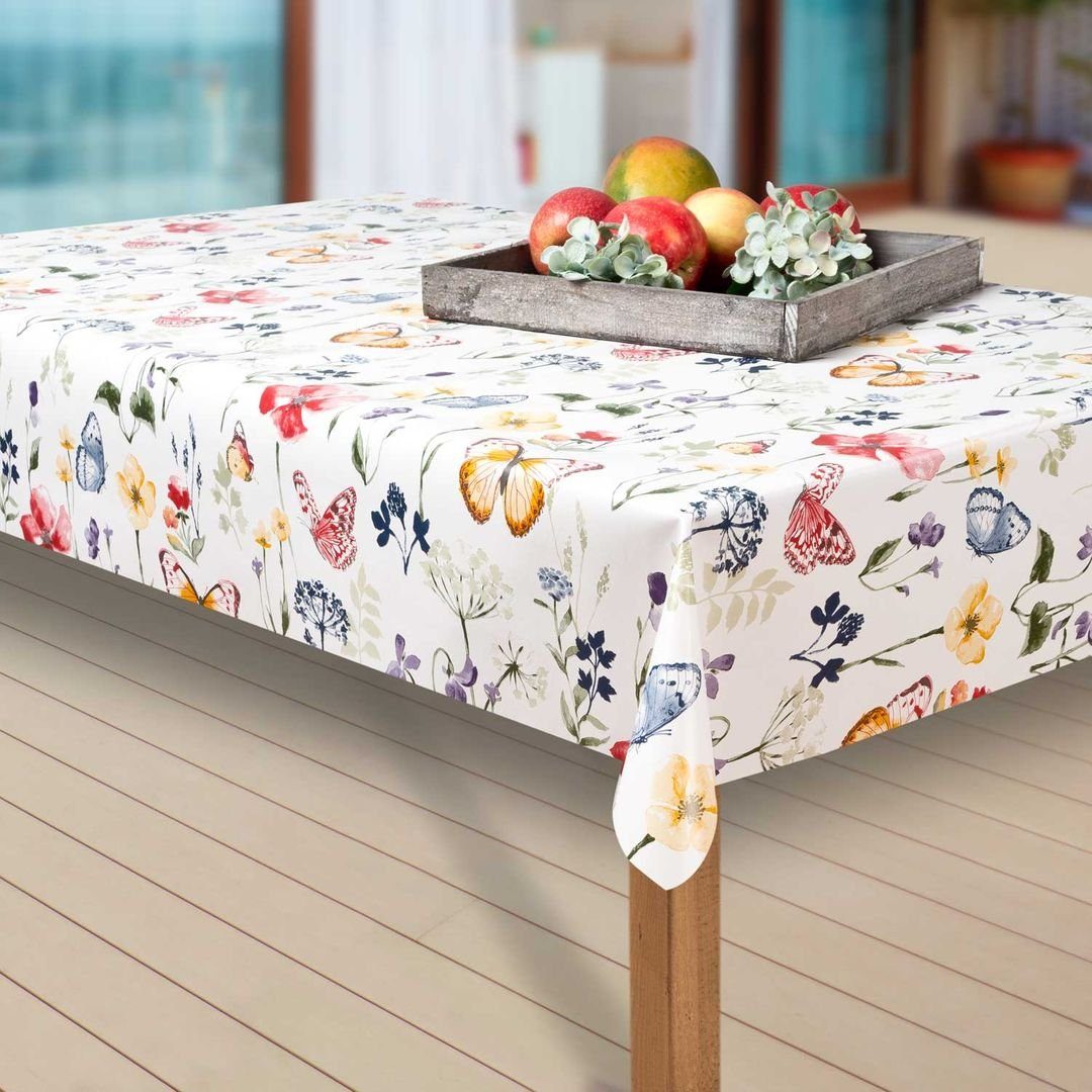 laro Tischdecke Wachstuch-Tischdecken Abwaschbar Blumen. Schmetterling/bunt rechteckig