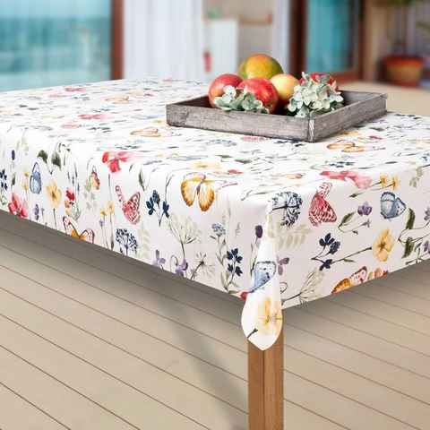 laro Tischdecke Wachstuch-Tischdecken Abwaschbar Blumen. Schmetterling/bunt rechteckig