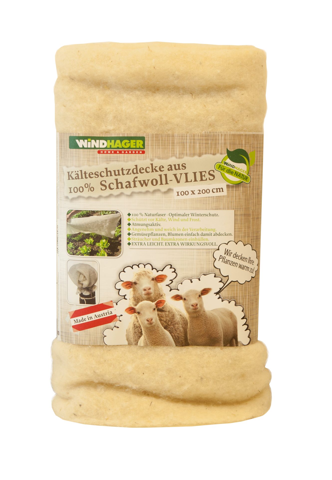 Windhager Winterschutzvlies aus Schafswolle, Vliesdecke für Pflanzen, (1-St), Kälteschutz Matte gegen Wind und Frost, 2 x 1 m, 100 g/m², weiß