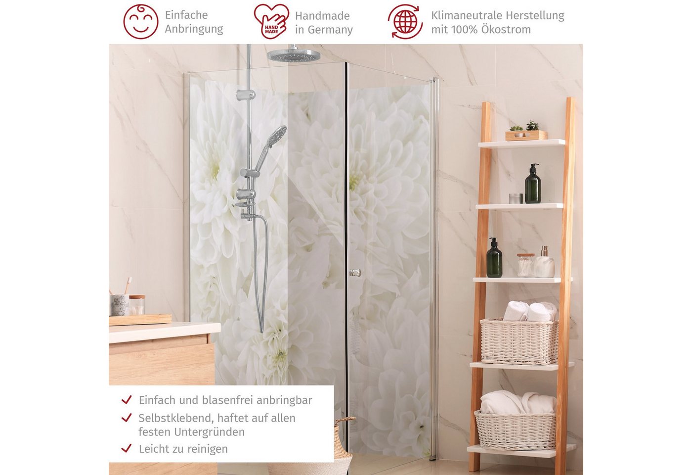 Thumbnail - Bilderdepot24 Badrückwand Muster weiß Duschrückwand ohne Bohren Dusche Landhaus, (2-tlg., Hart-Folie Smart matt 0,35 mm)...