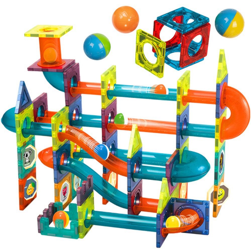 ISO TRADE Kugelbahn Magnetische Bausteine 3D, (Spar-Set, kompatibel), Flächige und räumliche Strukturen sowie dynamische Kugelbahnen