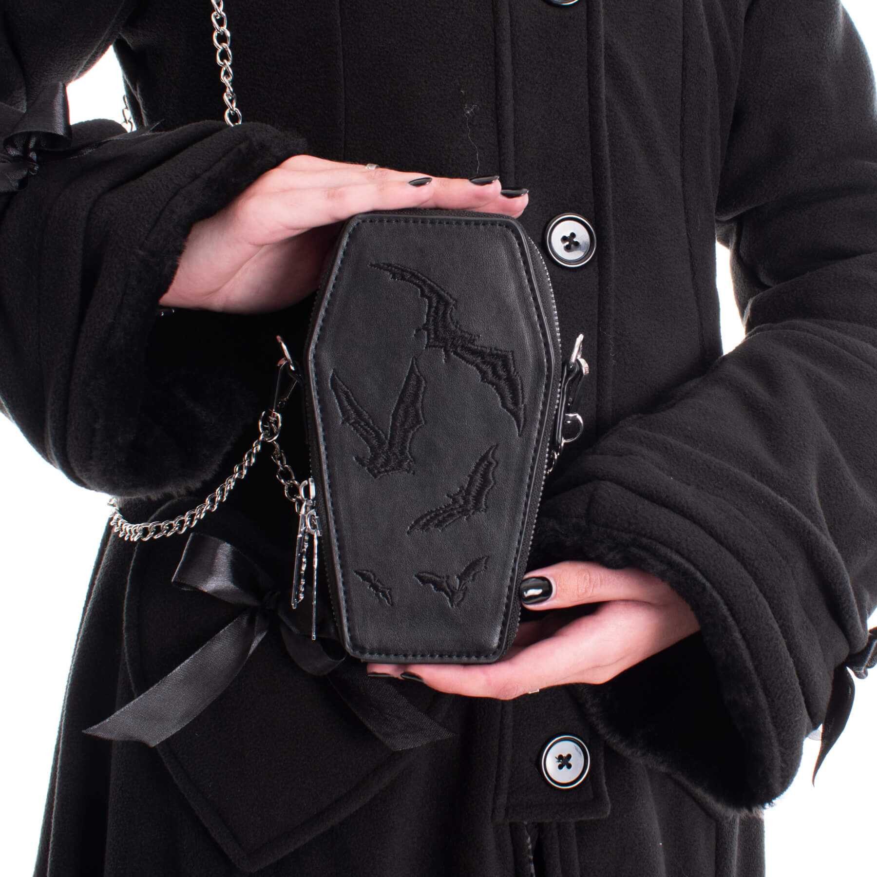Heartless Handtasche Bat Mini Coffin, Kunstleder Gothic Goth Fledermaus