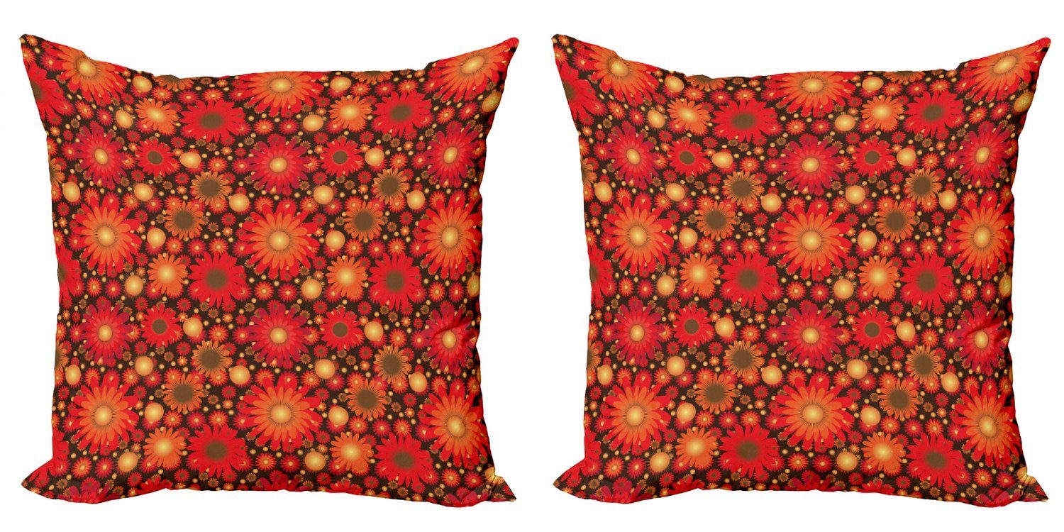 Gerbera (2 Kissenbezüge Modern Botanical Kunst Stück), und Doppelseitiger Vivid Digitaldruck, Braun Abakuhaus Accent Rot