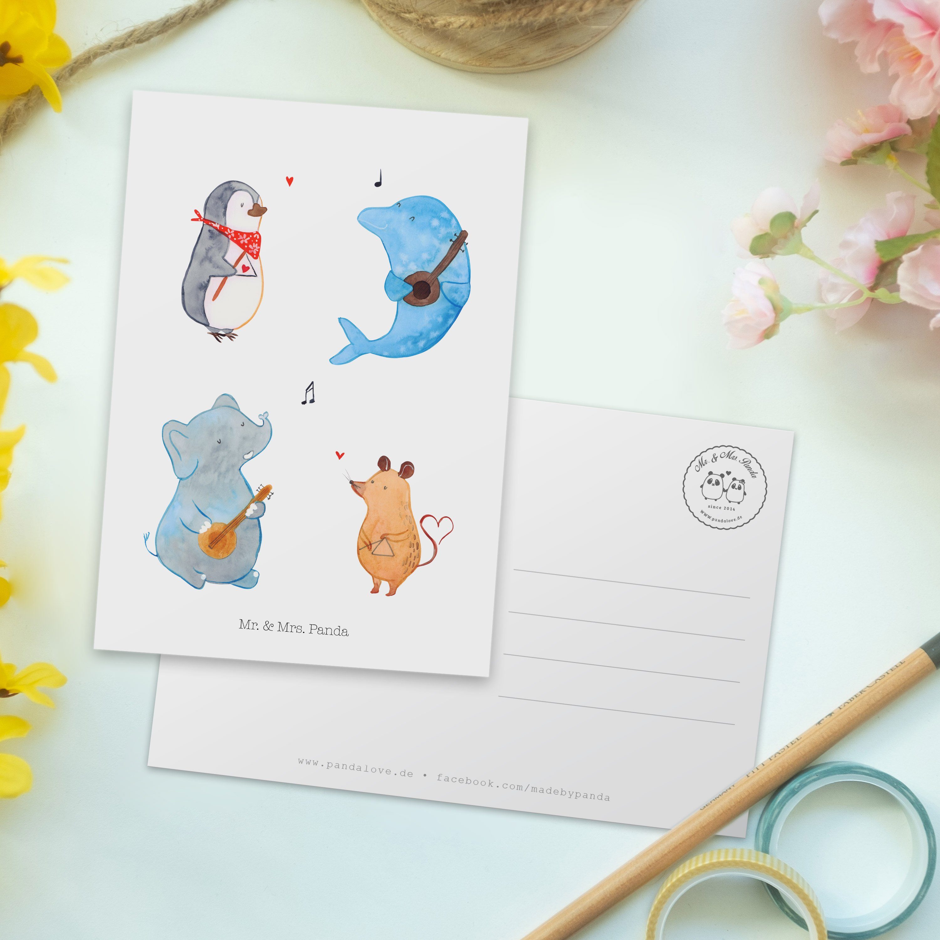 Mr. & Mrs. Panda Postkarte Geschenk, - Geschenkkarte, Weiß - Tiermotive, Big Band Geburtstagskar