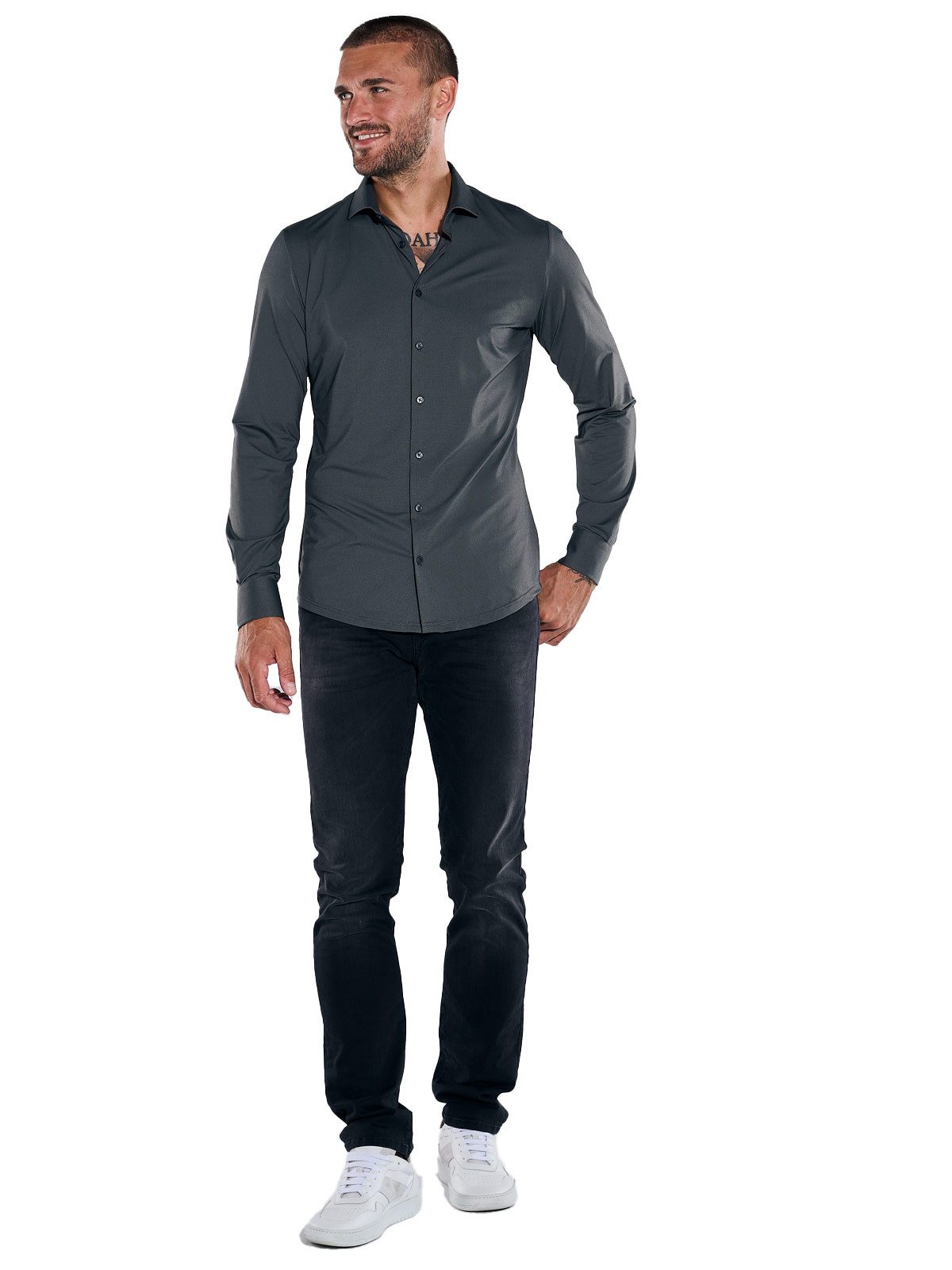 emilio adani Langarmhemd emilio adani Herren Funktions-Hemd langarm, Anthrazit