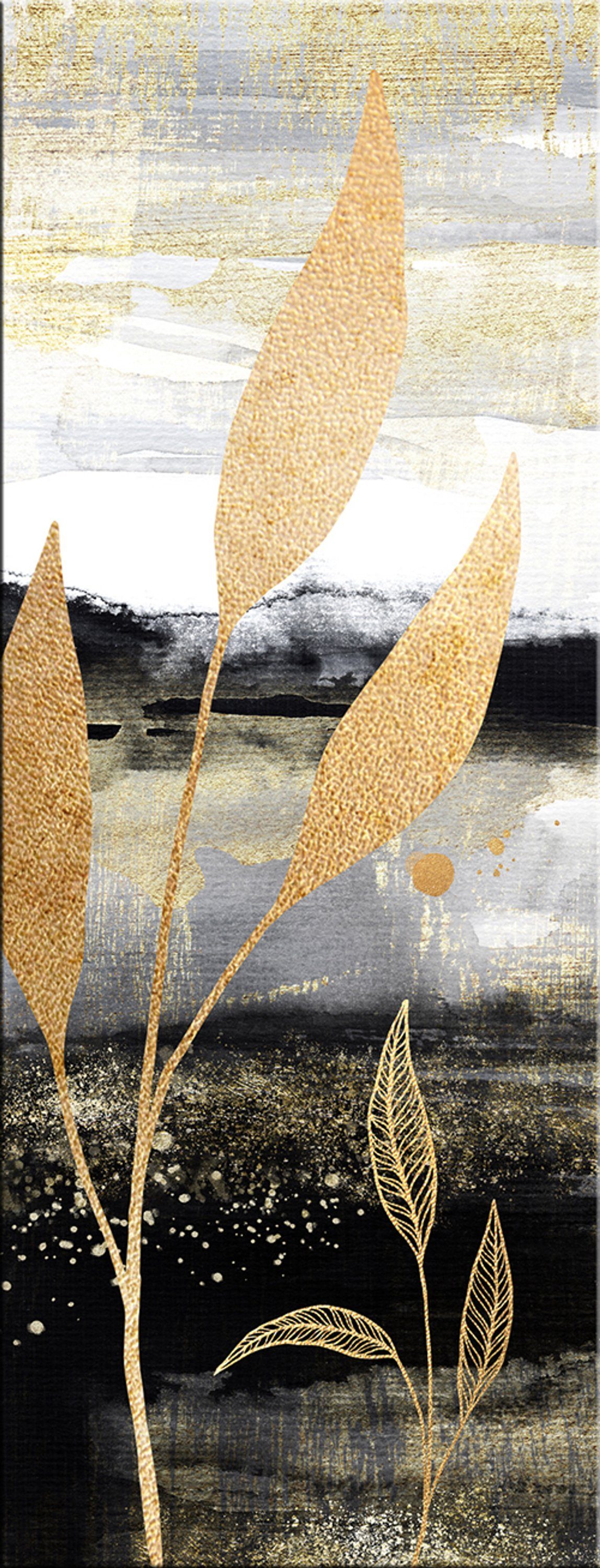 Zweige schwarz gold, Glas artissimo Natur Glasbild aus Bild Dekorative Glasbild und II Kunst Pflanzen: Aquarell-Malerei 30x80cm