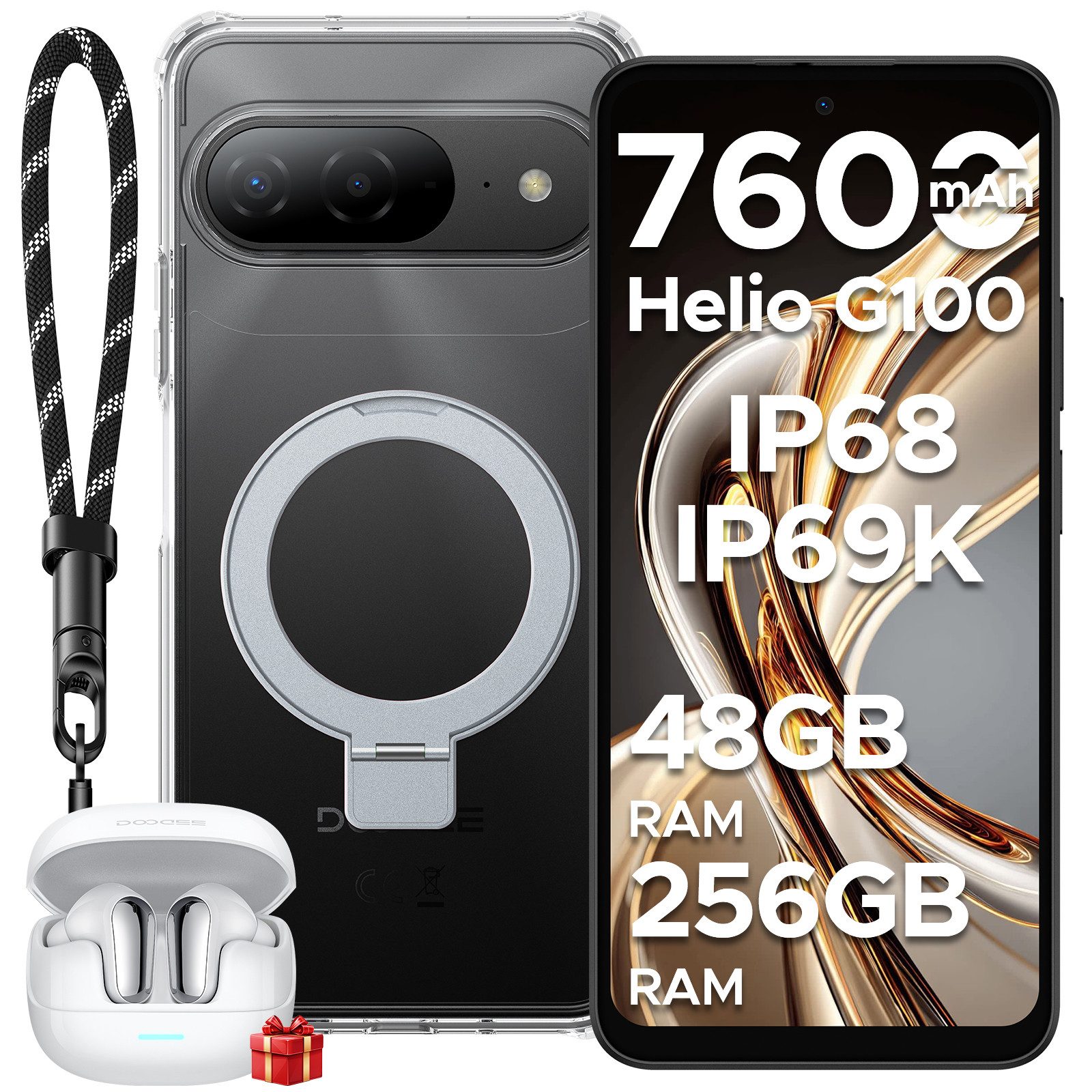DOOGEE B10 Android 16, IP68/IP69K, inkl. Kopfhörer, 7600mAh, 6.63",120Hz Smartphone (6,63 Zoll, 256 GB Speicherplatz, 48GB + 256GB, NFC, Face ID,2TB, Dual SIM, GPS)
