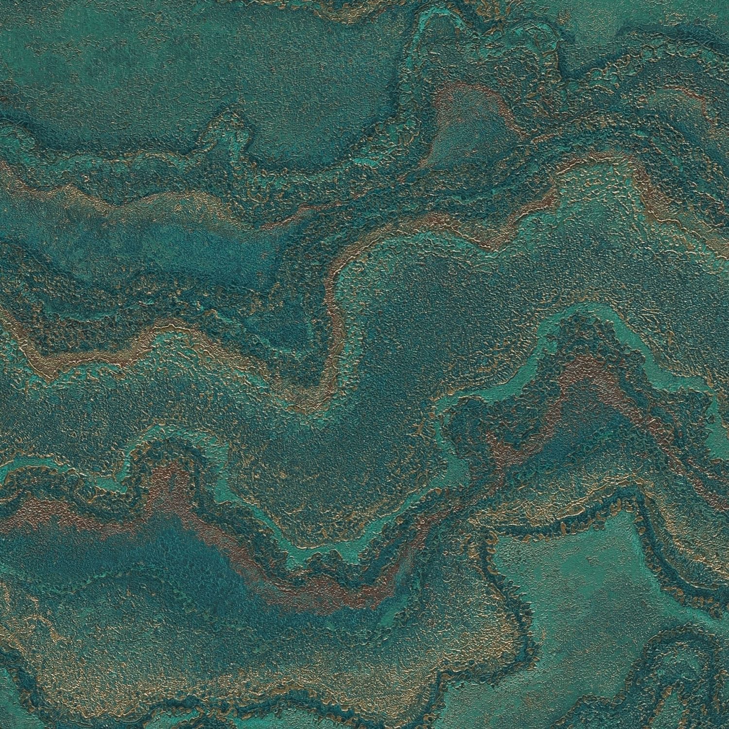 Profhome Vliestapete 396593-GU Grafik Tapete Marmoroptik Metallic grün petrol 5,33 m2, strukturiert, Metall-Effekte, (1 Rolle, 5.33 qm), heißgeprägte Vliestapete in grün