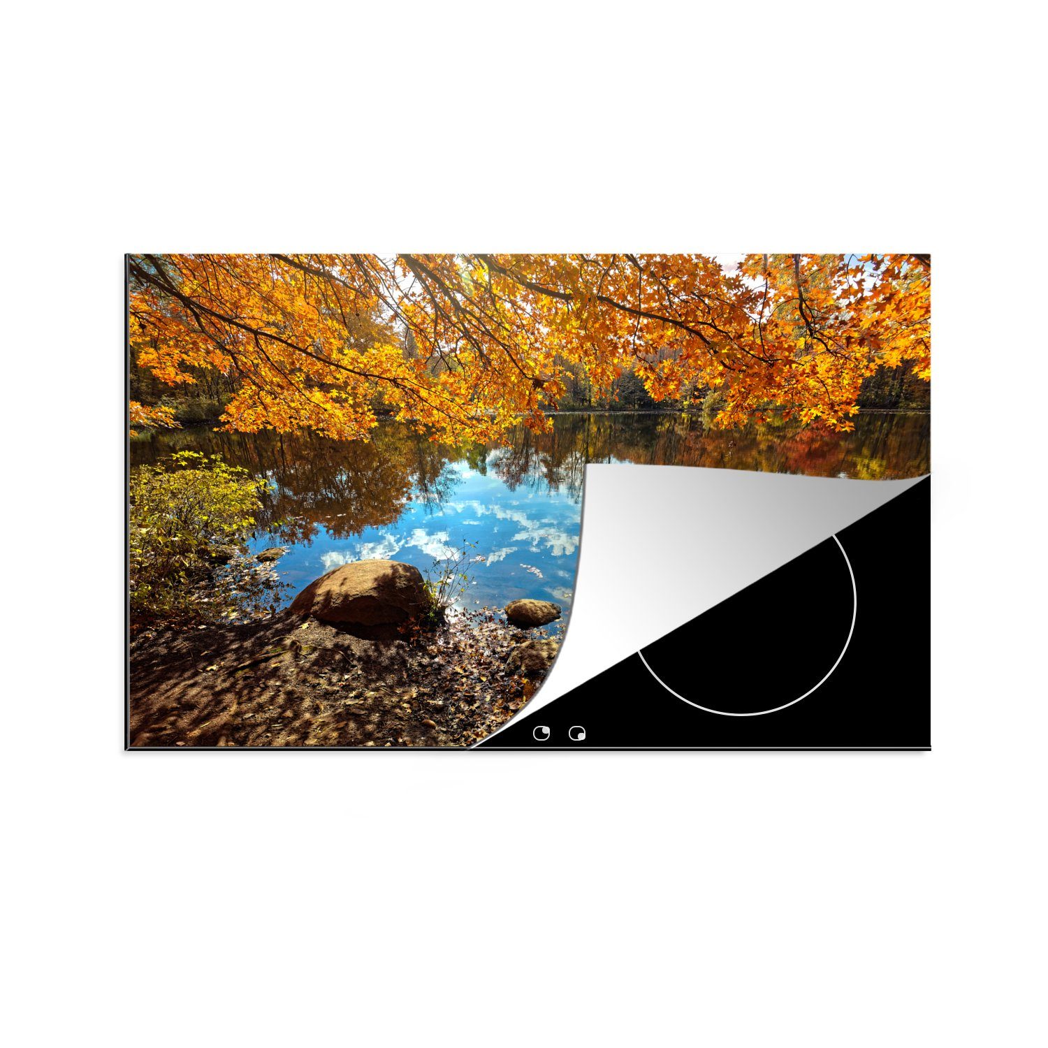 MuchoWow Herdblende-/Abdeckplatte Teich mit Herbstbäumen in New Jersey, Vinyl, (1 tlg), 81x52 cm, Induktionskochfeld Schutz für die küche, Ceranfeldabdeckung