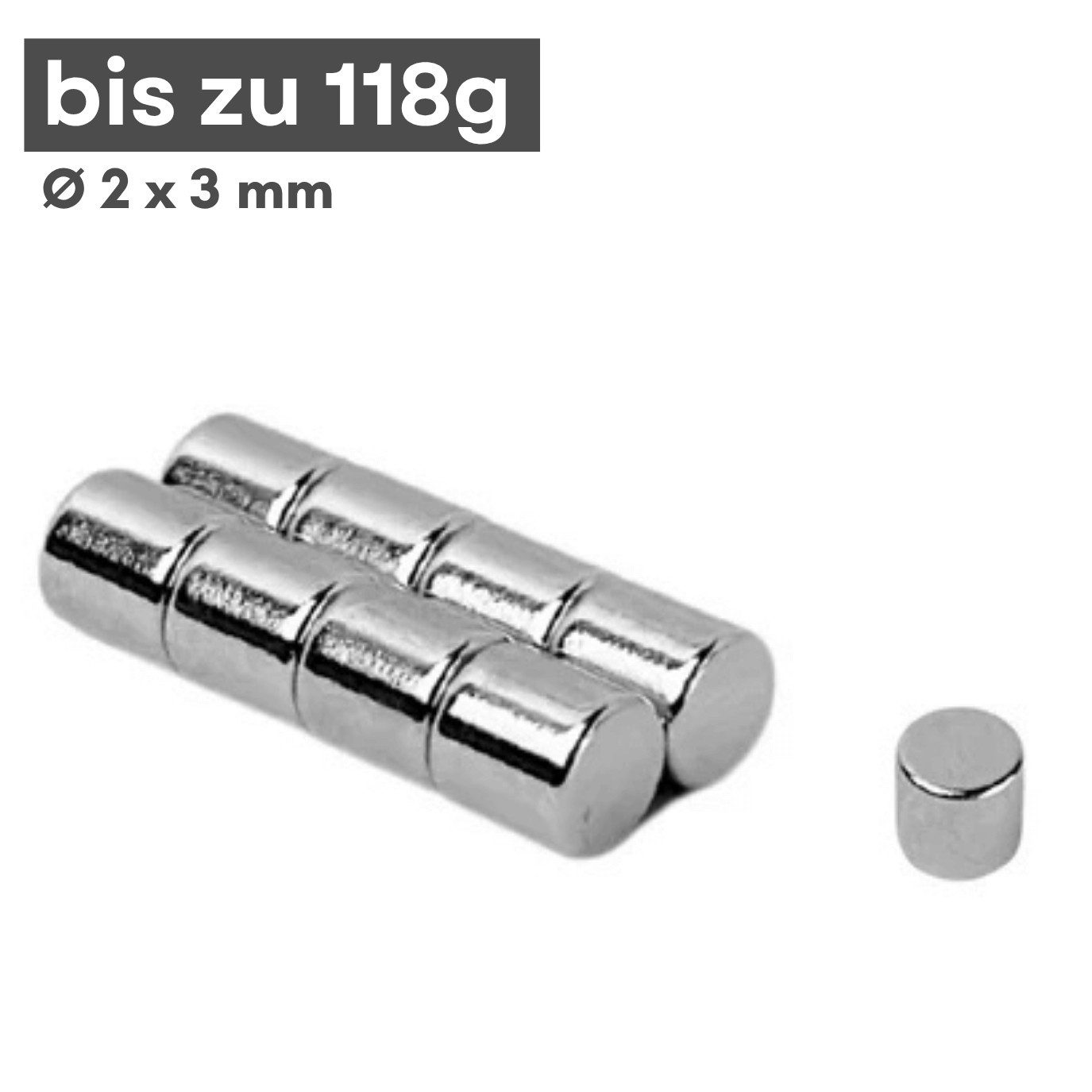 MaajeeKuto Magnet Neodym Magnet Ø2x3 mm N42 – Scheibenmagnet 118 g Haftkraft (10-St)