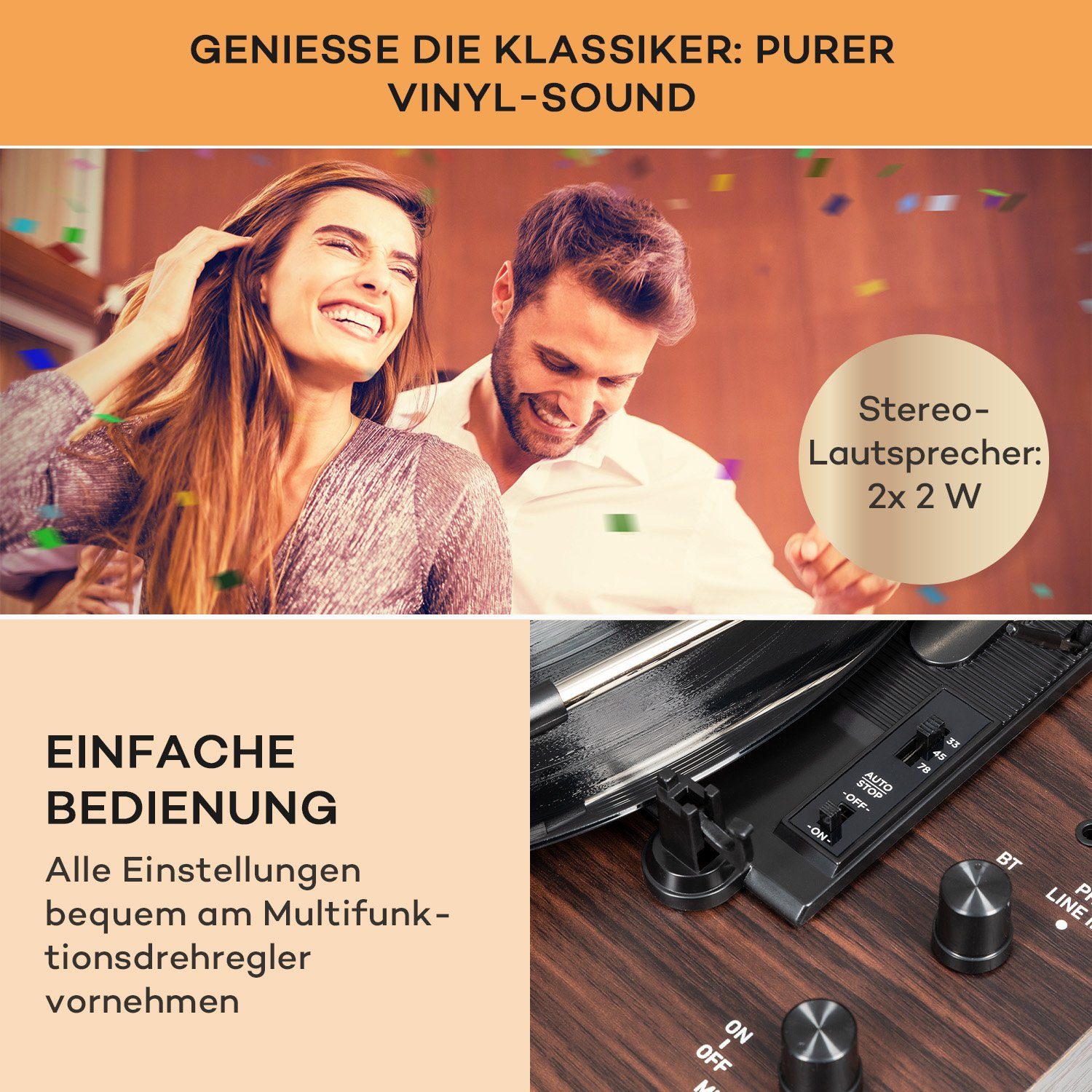 mit Auna (Riemenantrieb, Bluetooth, TT-Classic Chrono Vinyl Plattenspieler) Schallplattenspieler Lautsprecher Plattenspieler