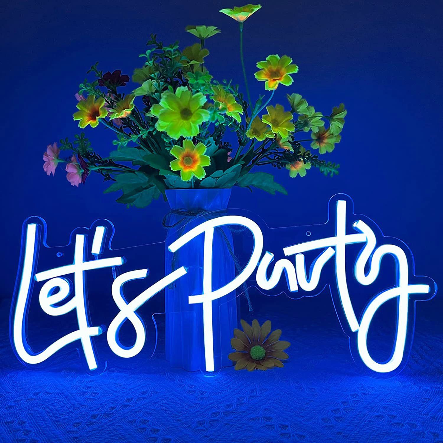 MUPOO LED Dekolicht Neon Schild Let's Party,Neon Sign Wand Deko Schlafzimmer,Neon Light Blau