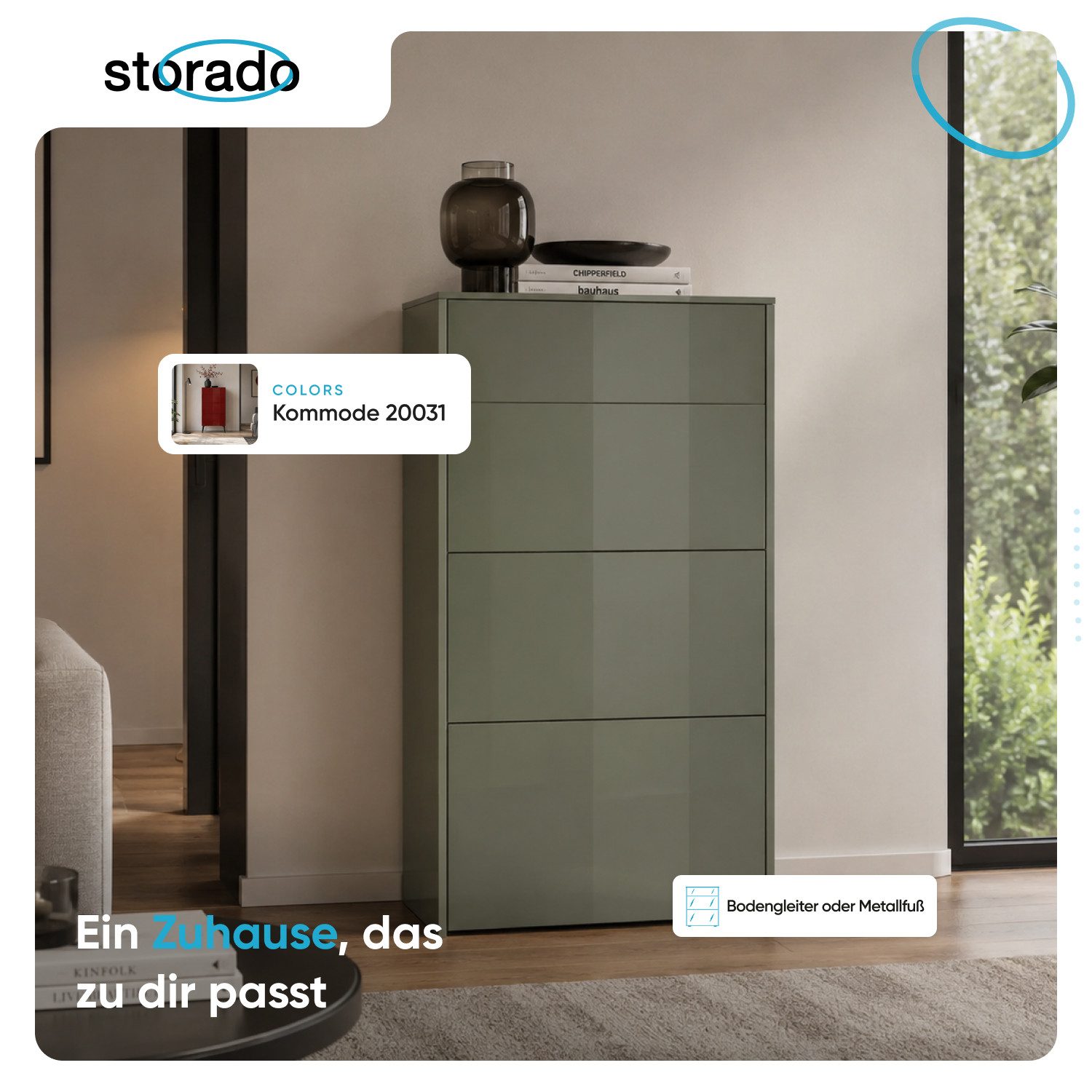 Storado Kommode Colors 52×89–102×42cm, Kommode mit 3 Schubladen, Farbe wählbar, 3 Schubladen auf Unterflurauszügen, Oberfläche kratzfest