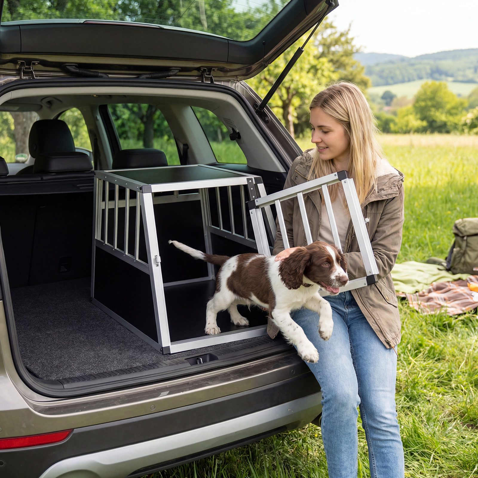 COSTWAY Tiertransportbox, Hundetransportbox, mit Tür, Hundekäfig, Reisebox