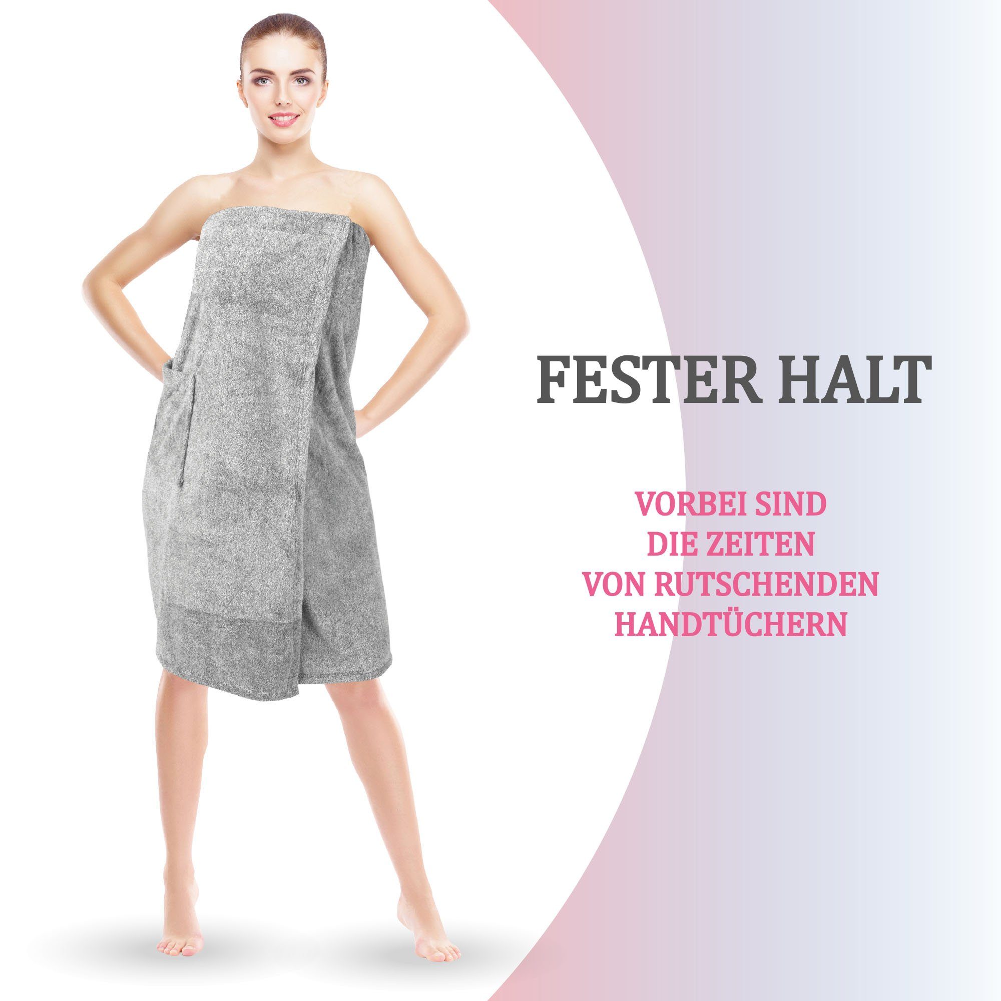 Bestlivings Saunatuch Damen 80x145cm, (1-St), Sauna Kilt "Flauschig" Saunahandtuch mit Gummizug und Knopfverschluss – Bild 4 von 5