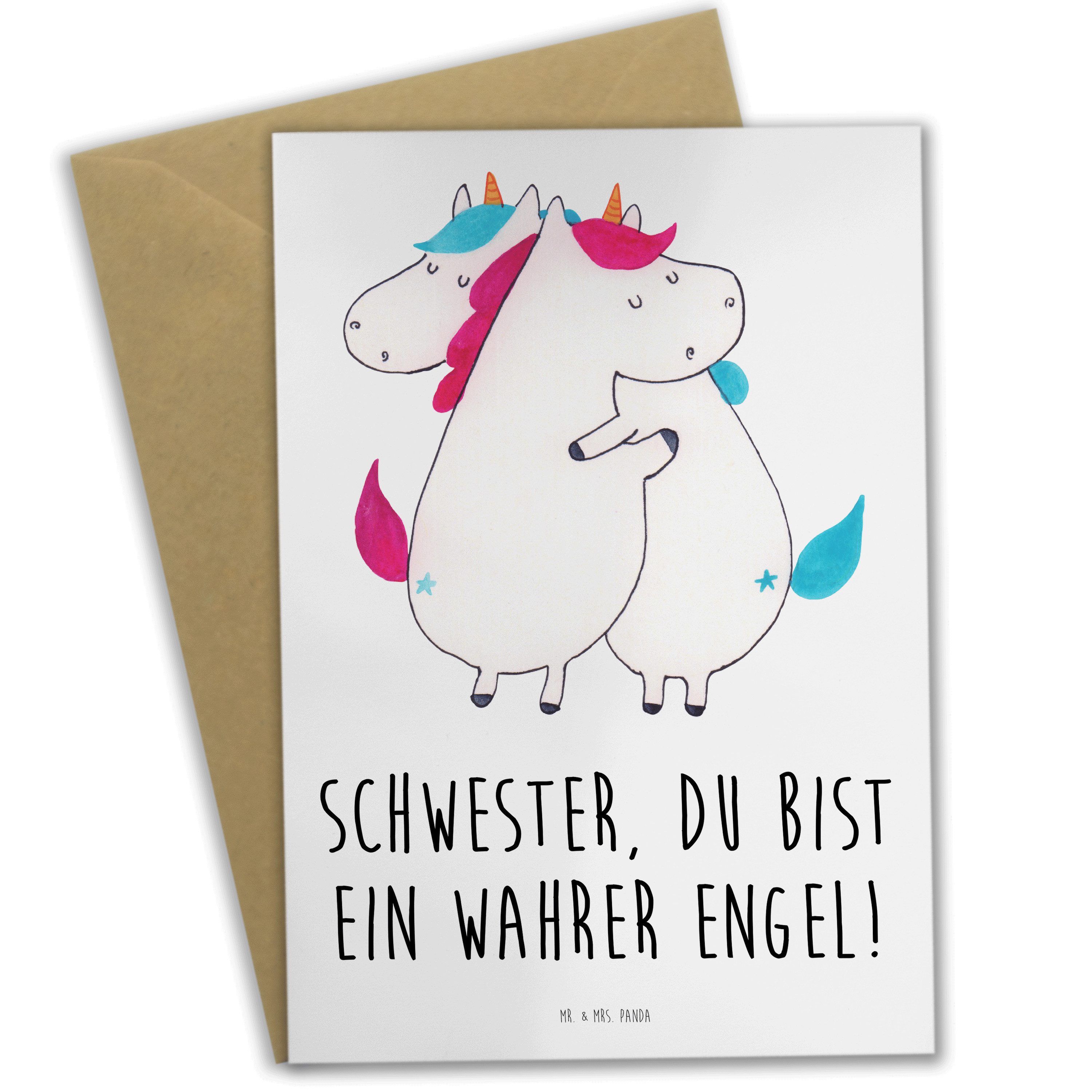 Mr. & Mrs. Panda Grußkarte Schwester Engel, Glückwunschkarte, Weiß, osterkarte, Klappkarte, Dank