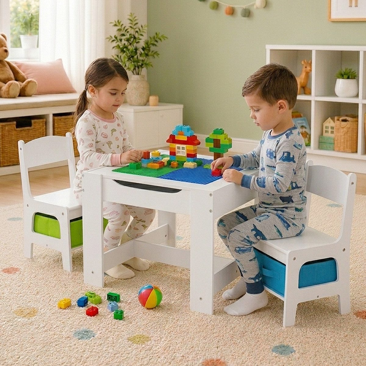 Baby Vivo Kindersitzgruppe multifunktionaler Tisch 2 Stühle aus Holz - Moritz