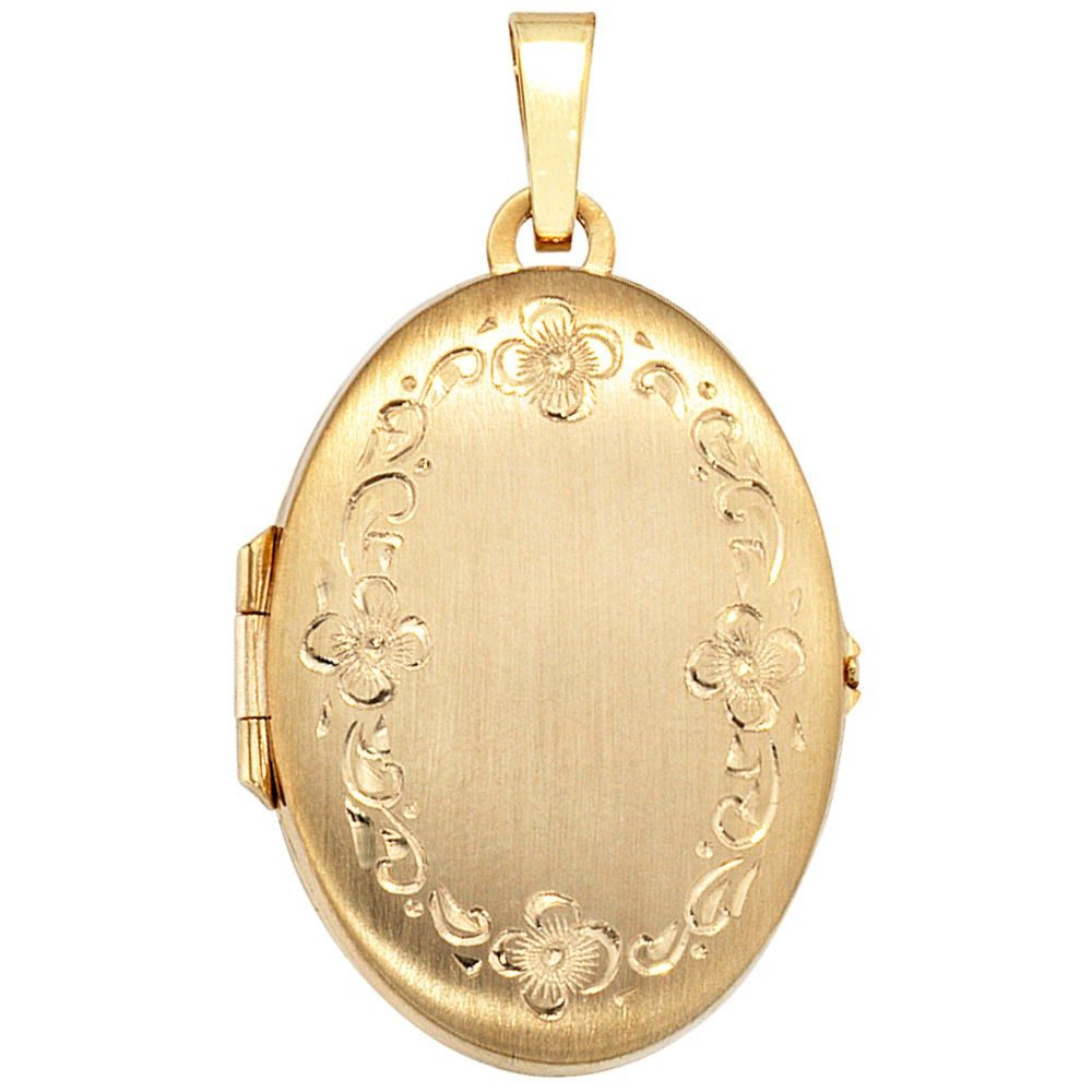 Kettenanhänger Medaillon, 333 Gold Gelbgold, teilmattiert
