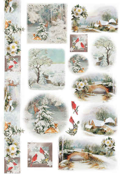 Renkalik Seidenpapier Motiv-Strohseide Rehe im Schnee, 35 x 50 cm