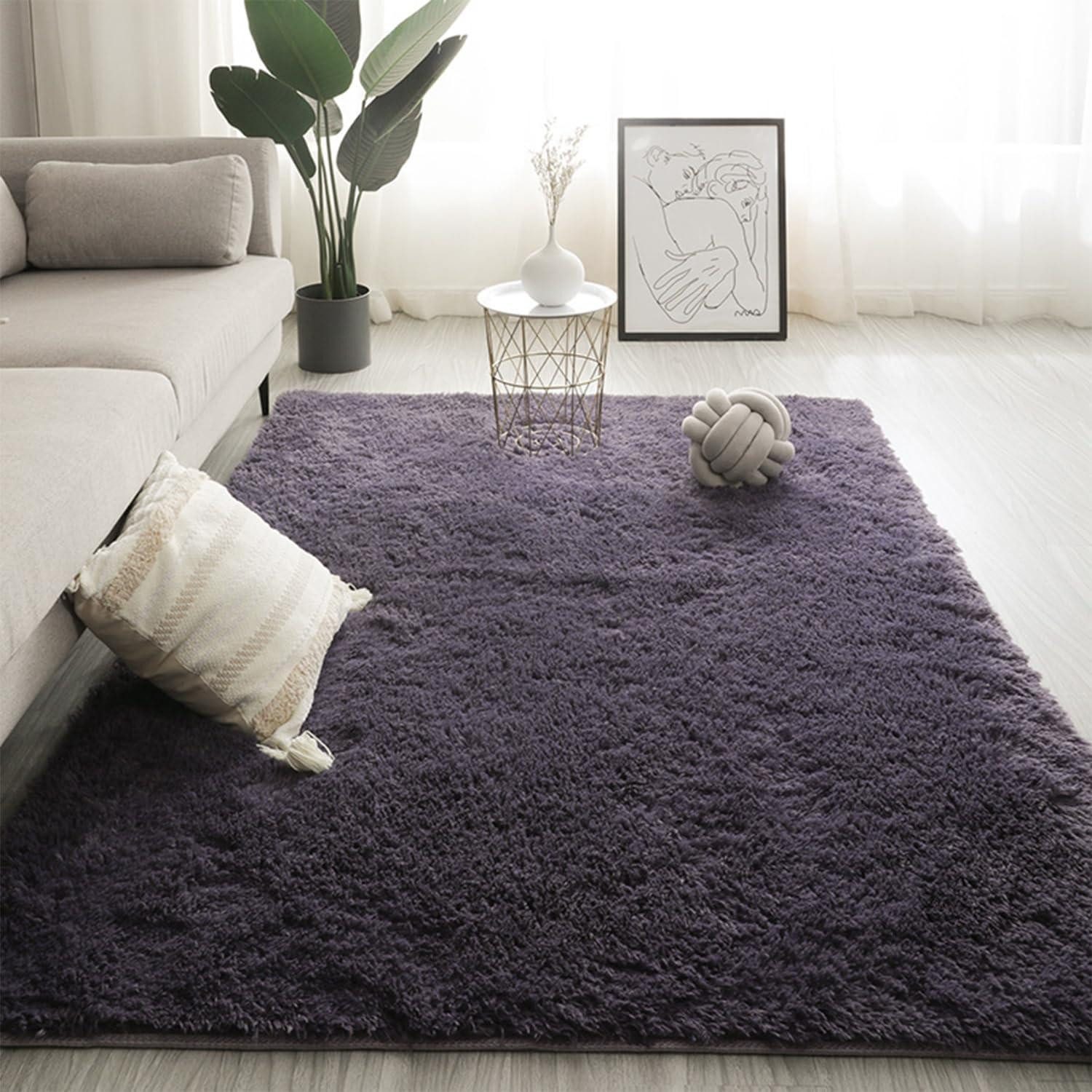 LuxusKollektion Hochflor-Teppich Shaggy Teppich 50x80 Grau Lila, rechteckig, Höhe: 35 mm