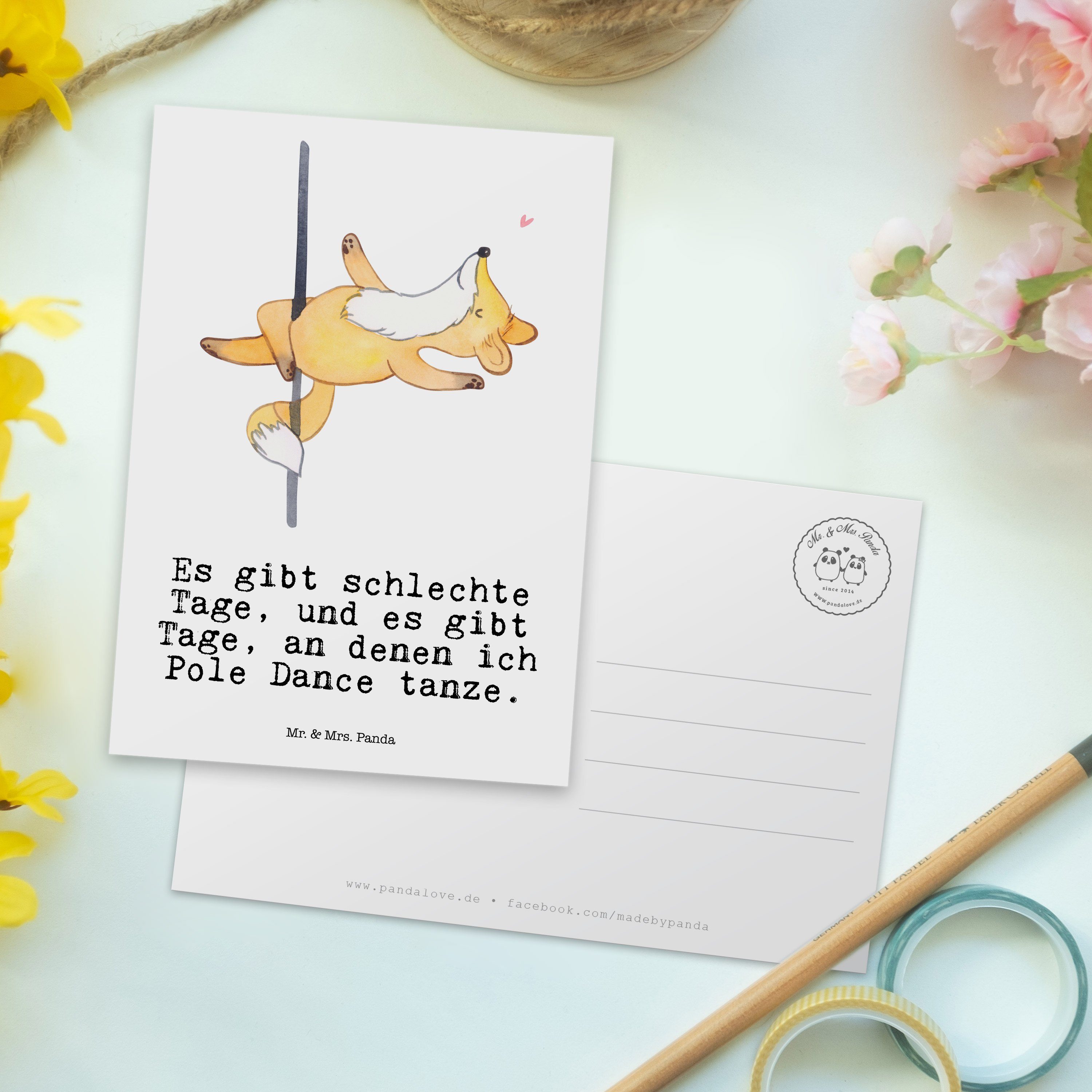 Geschenk, Postkarte - Tage Poledance Hobby, Fuchs Weiß Panda - Mr. Einladungskarte & Mrs. Karte,