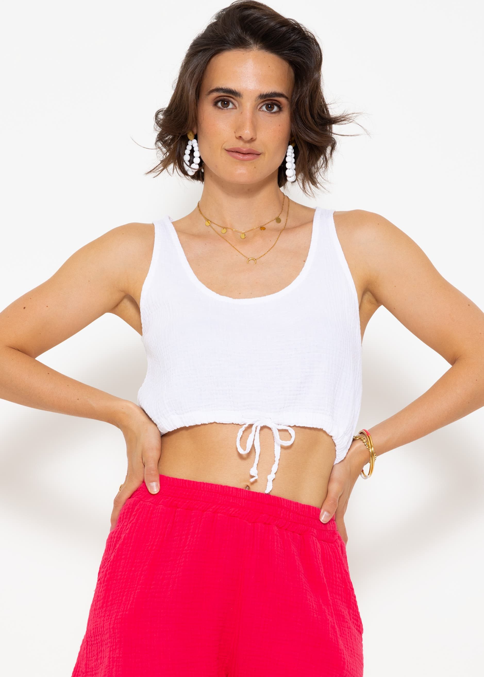 SASSYCLASSY Crop-Top Musselin Trägertop für Damen Sommerliches Musselintop günstig online kaufen