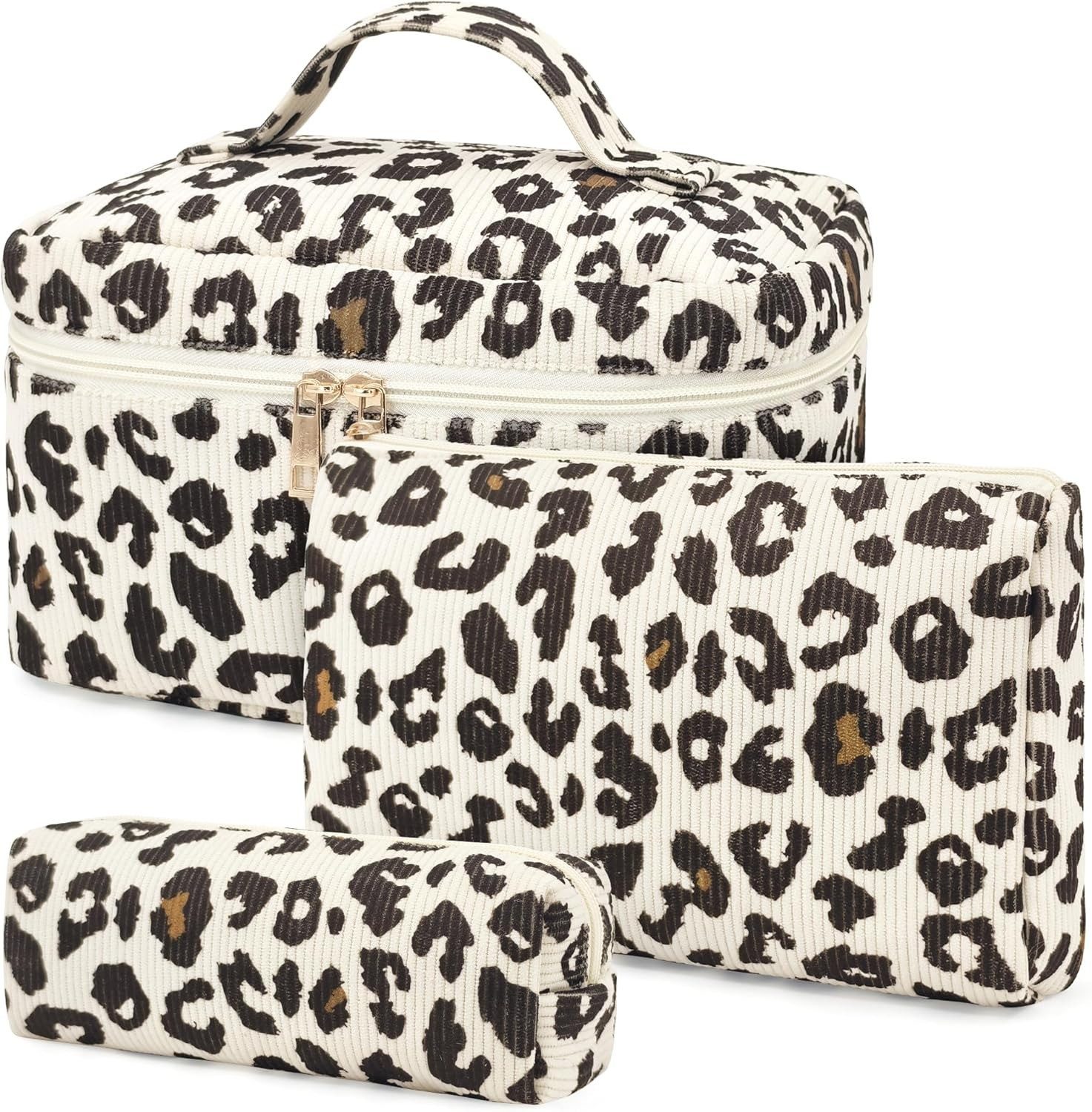 Zaewry Kosmetiktasche 3-teiliges Kosmetiktaschen-Set für Damen, Cord-Kulturbeutel, Kosmetik-Aufbewahrungstasche, Reise-Kosmetiktasche