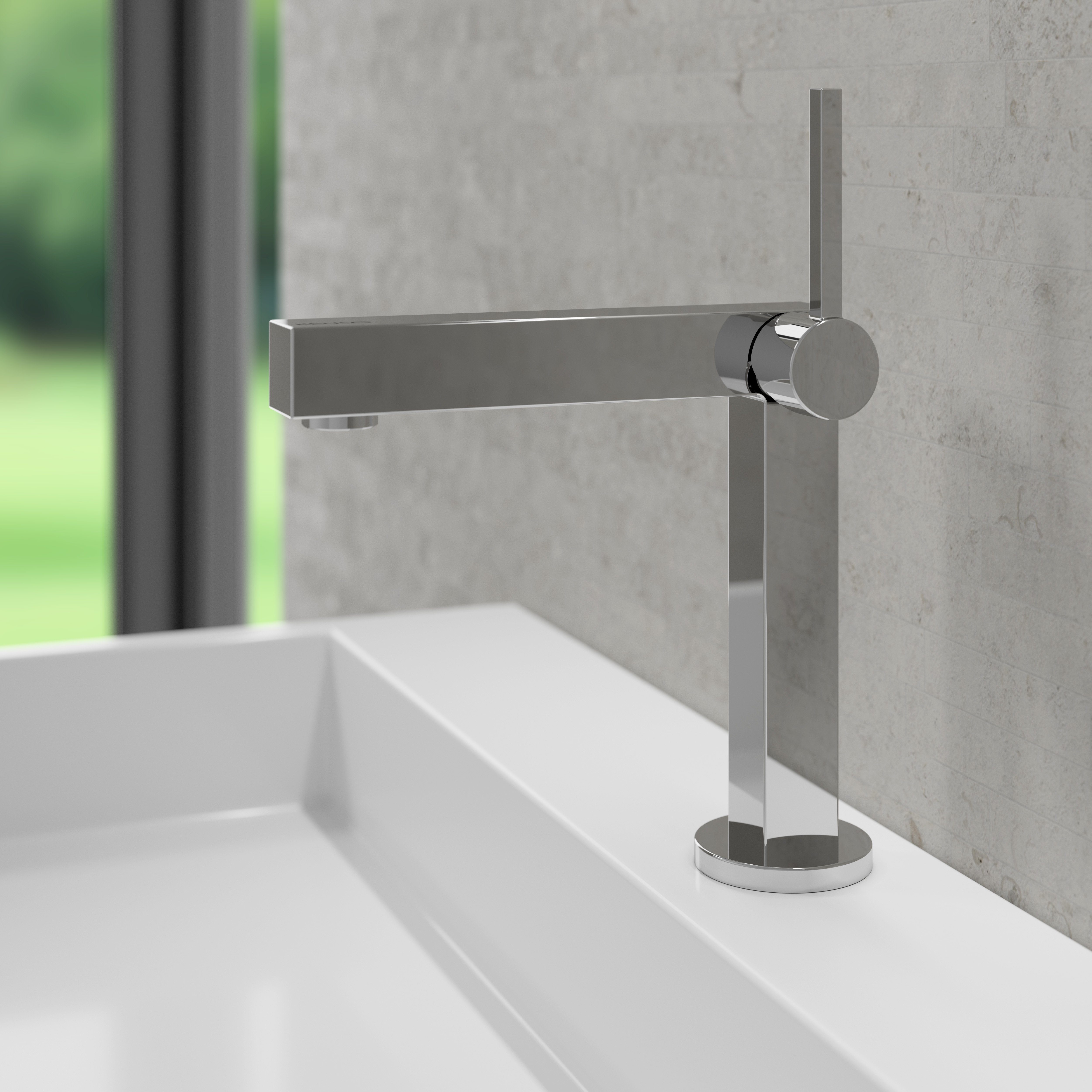Keuco Waschtischarmatur Edition 90 für Waschbecken im Bad, mit Zugstange, Höhe 26,1cm, Design-Wasserhahn