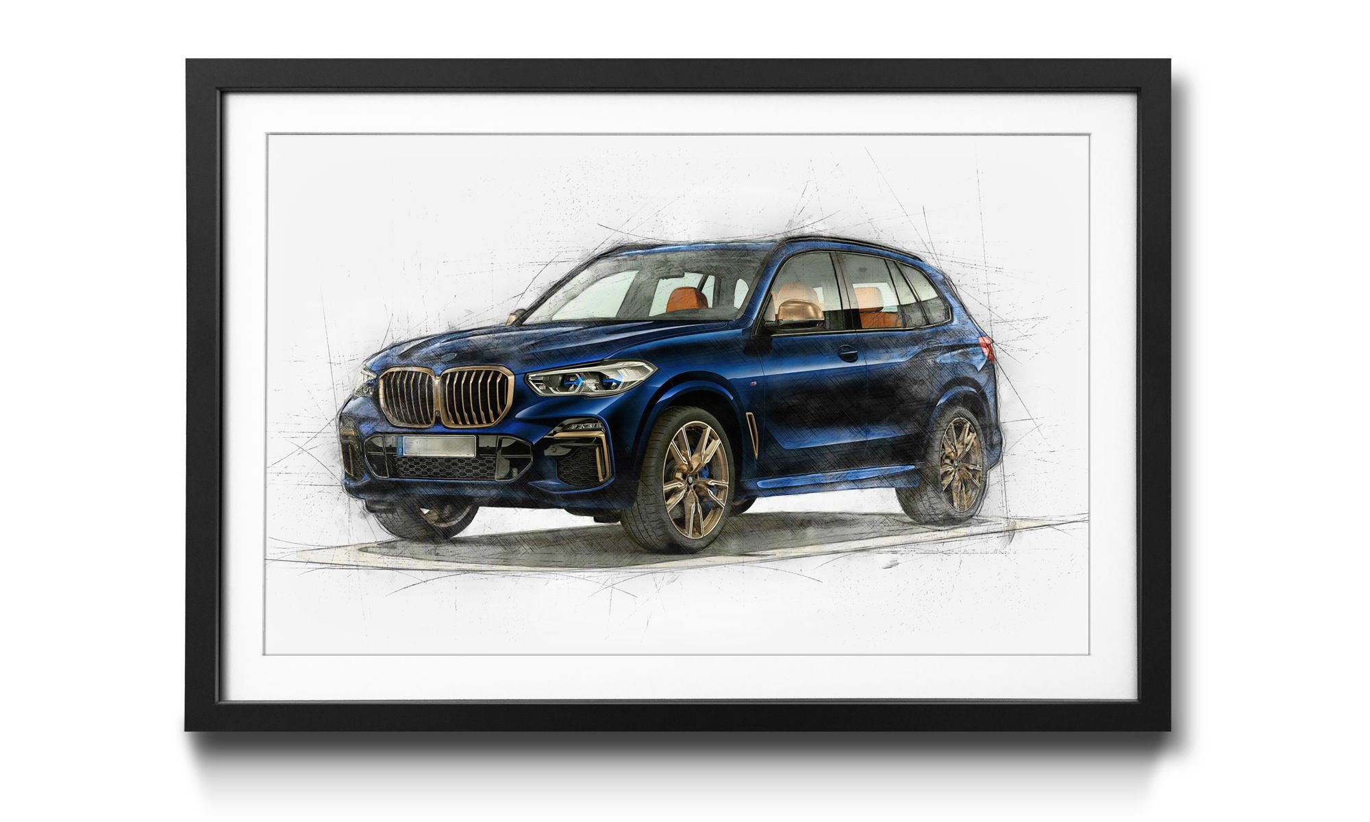WandbilderXXL Bild mit Rahmen Golden Blue, Auto, Wandbild, in 4 Größen erhältlich