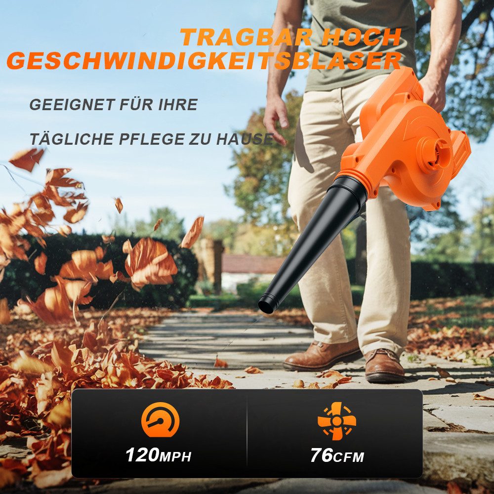 reffmov Akku-Gebläse 2-in-1 Akku Laubbläser & Laubsauger, Elektrischer Hand-Gebläse, mit 2 Akkus