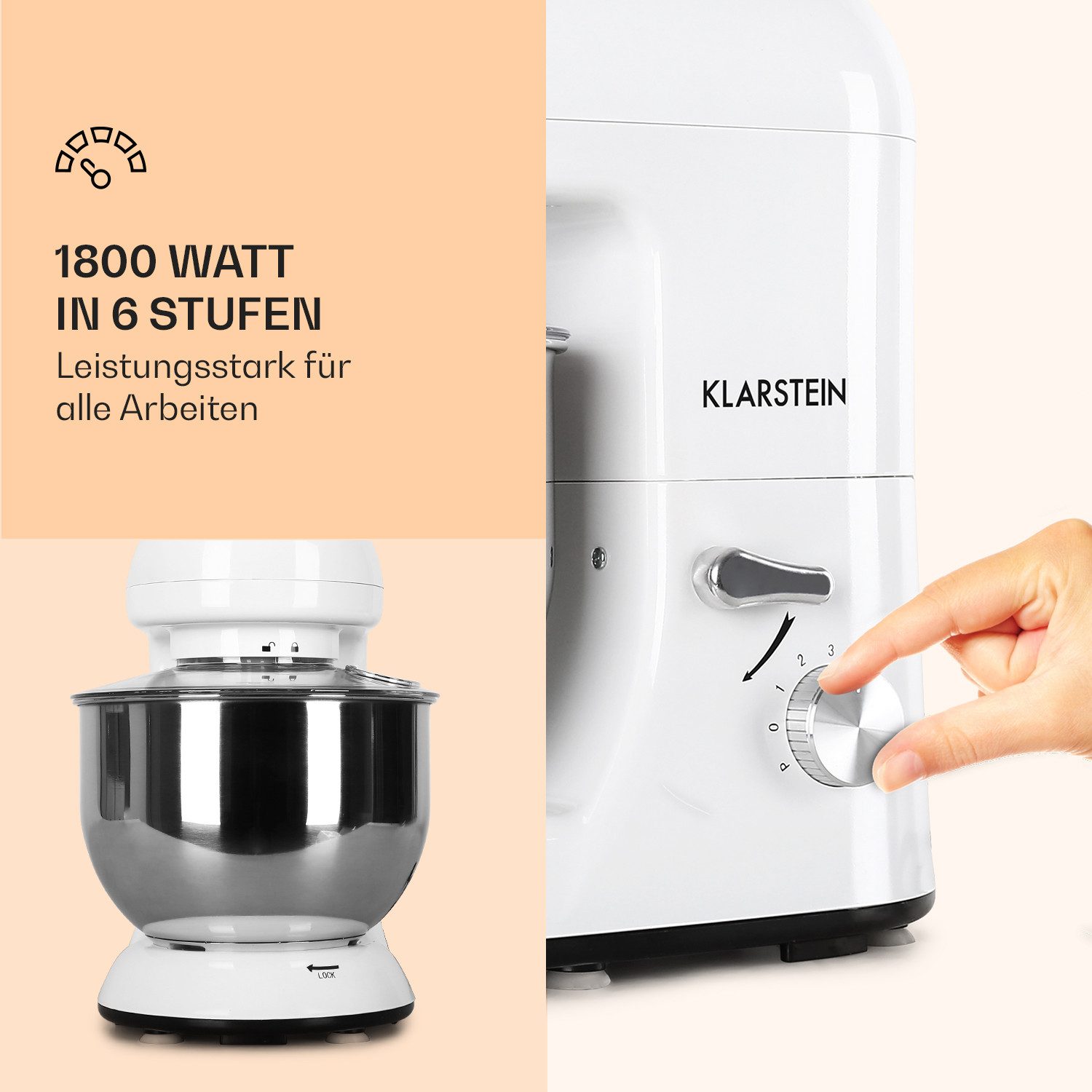 Klarstein Küchenmaschine mit Kochfunktion, 1800 W, 5.2 l Schüssel, Knetmaschine Teigmaschine Teigknetmaschine Rührmaschine Standmixer