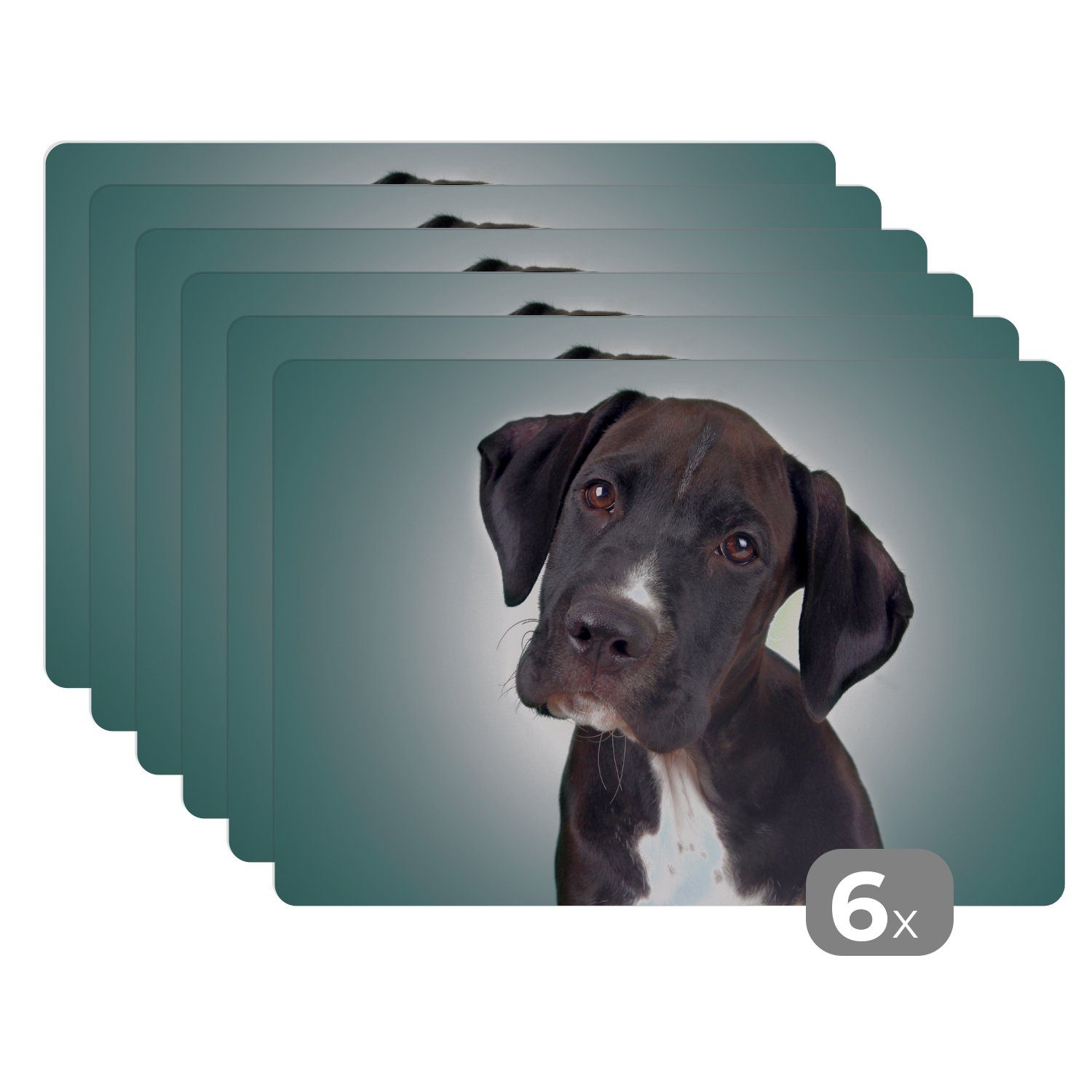 Platzset, Süßer schwarzer und weißer Hund, MuchoWow, (6-St), Platzset, Platzdecken, Platzmatte, Tischmatten, Schmutzabweisend