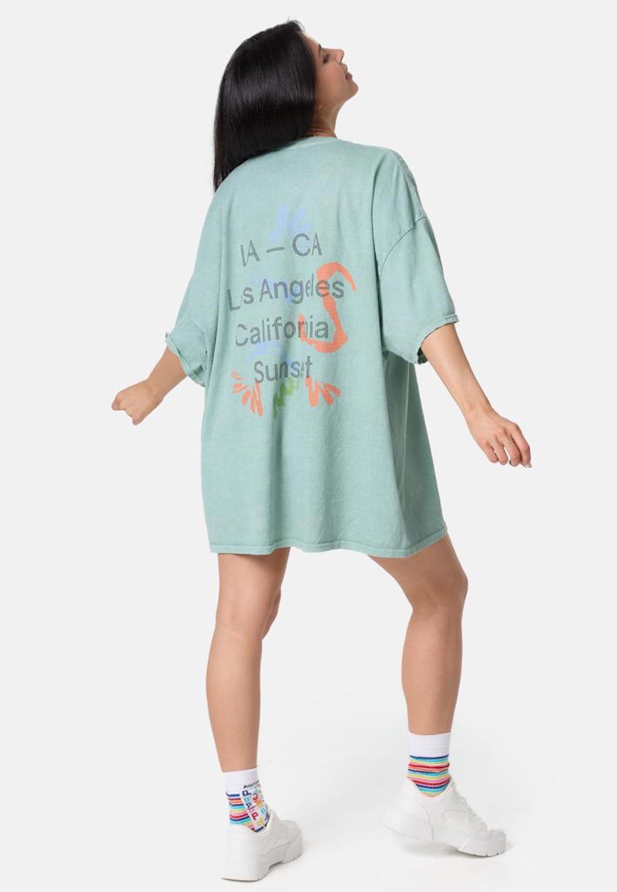 Worldclassca Print-Shirt Worldclassca Oversized T-SHIRT LA Print Washed Tee Sommer Oberteil Neu