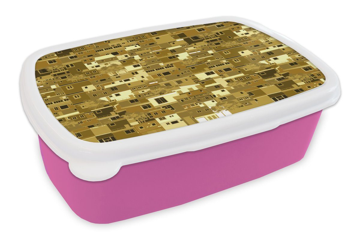 MuchoWow Lunchbox Afrika - Muster - Startseite, Kunststoff, (2-tlg), Brotbox für Erwachsene, Brotdose Kinder, Snackbox, Mädchen, Kunststoff rosa