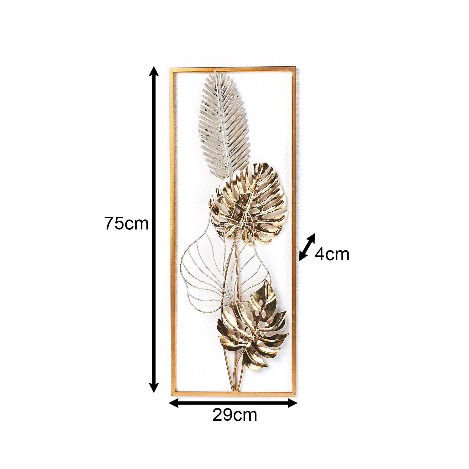 Kobolo Wandbild Metallbild GOLDEN MONSTERA aus Metall in weiß gold, Modern