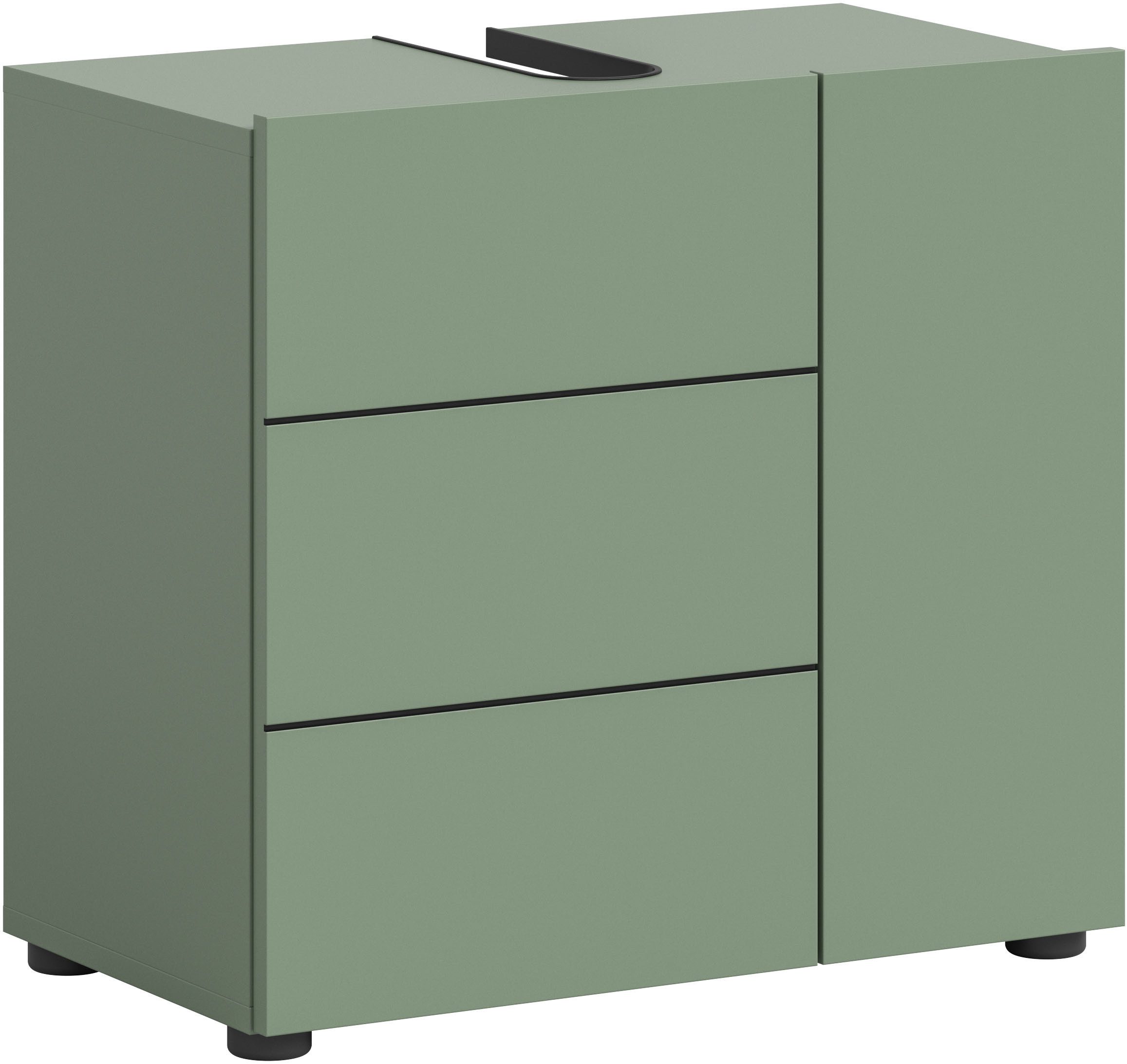 welltime Waschbeckenunterschrank BIEL, Breite: 60 cm, 2 Türen, 2 Fächer, Siphonausschnitt (1-St) Waschbeckenunterschrank, Unterschrank, WBU, Badezimmer, Bad